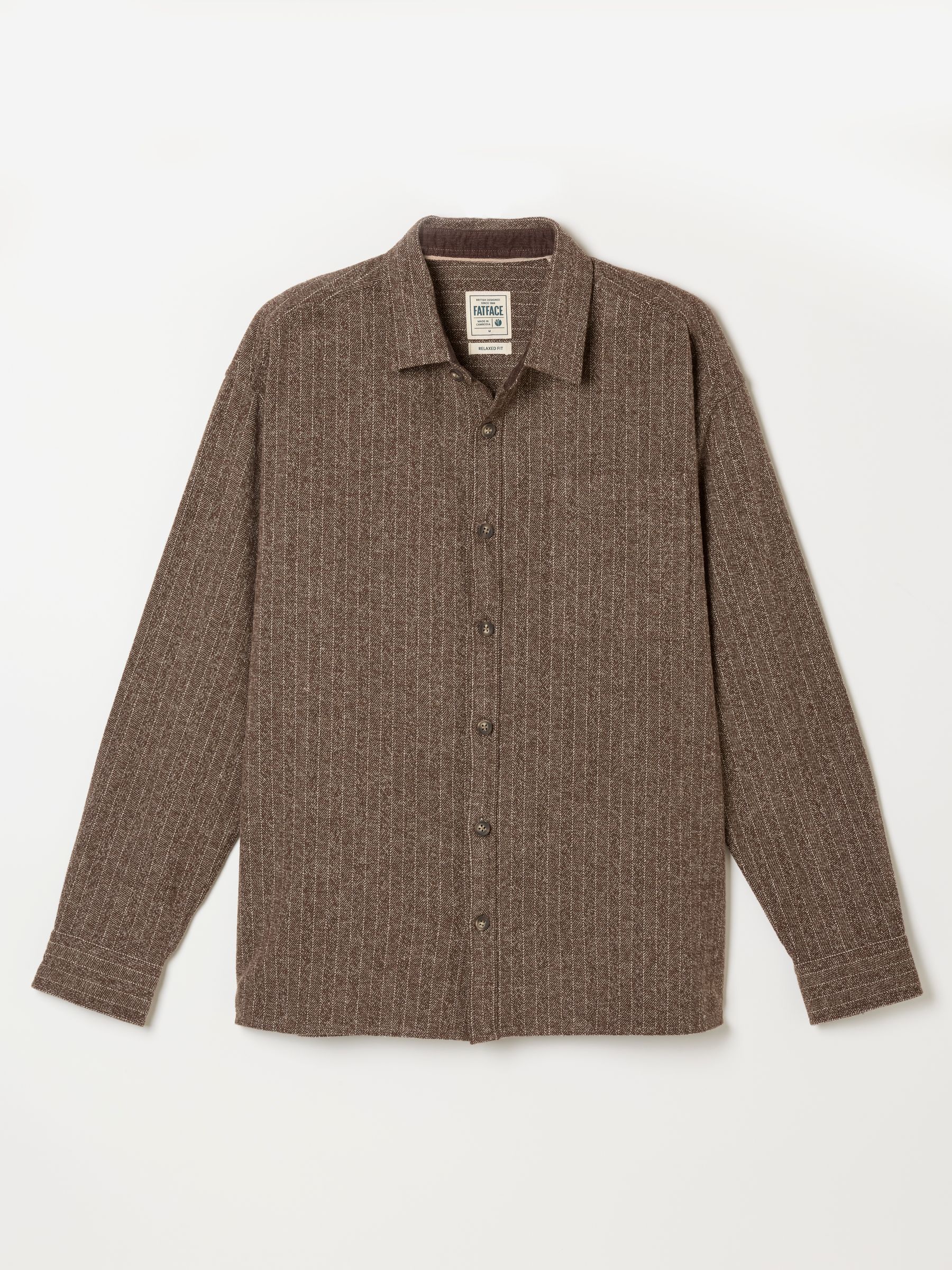Long Sleeve Relaxed Fit Herringbone Stripe Brushed Shirt in Brown - Image 7 of 7 Long Sleeve Relaxed Fit Herringbone Stripe Brushed Shirt in Brown - Image 7 of 7