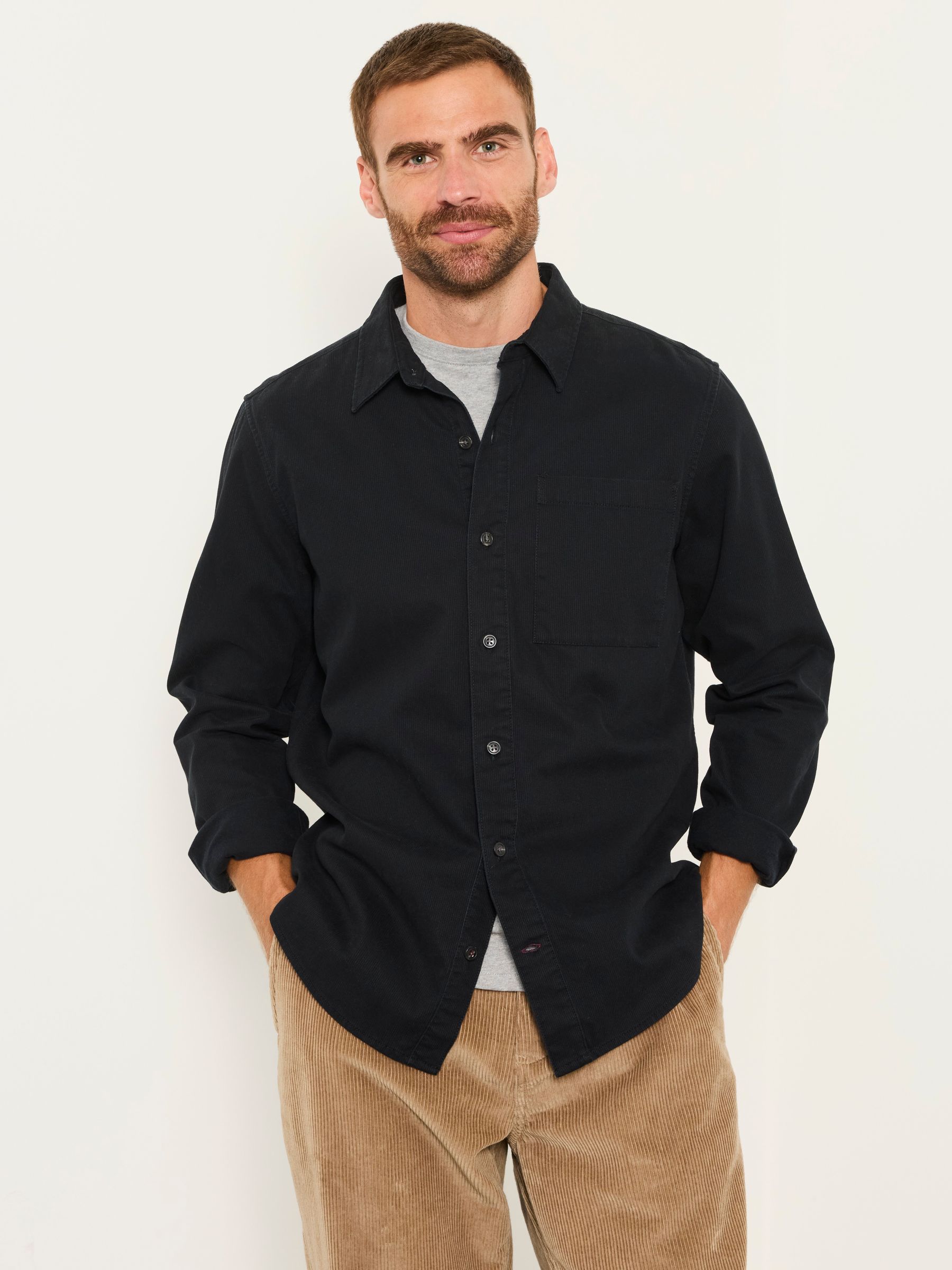 Washed Black Long Sleeve Cord Shirt - Image 1 of 6