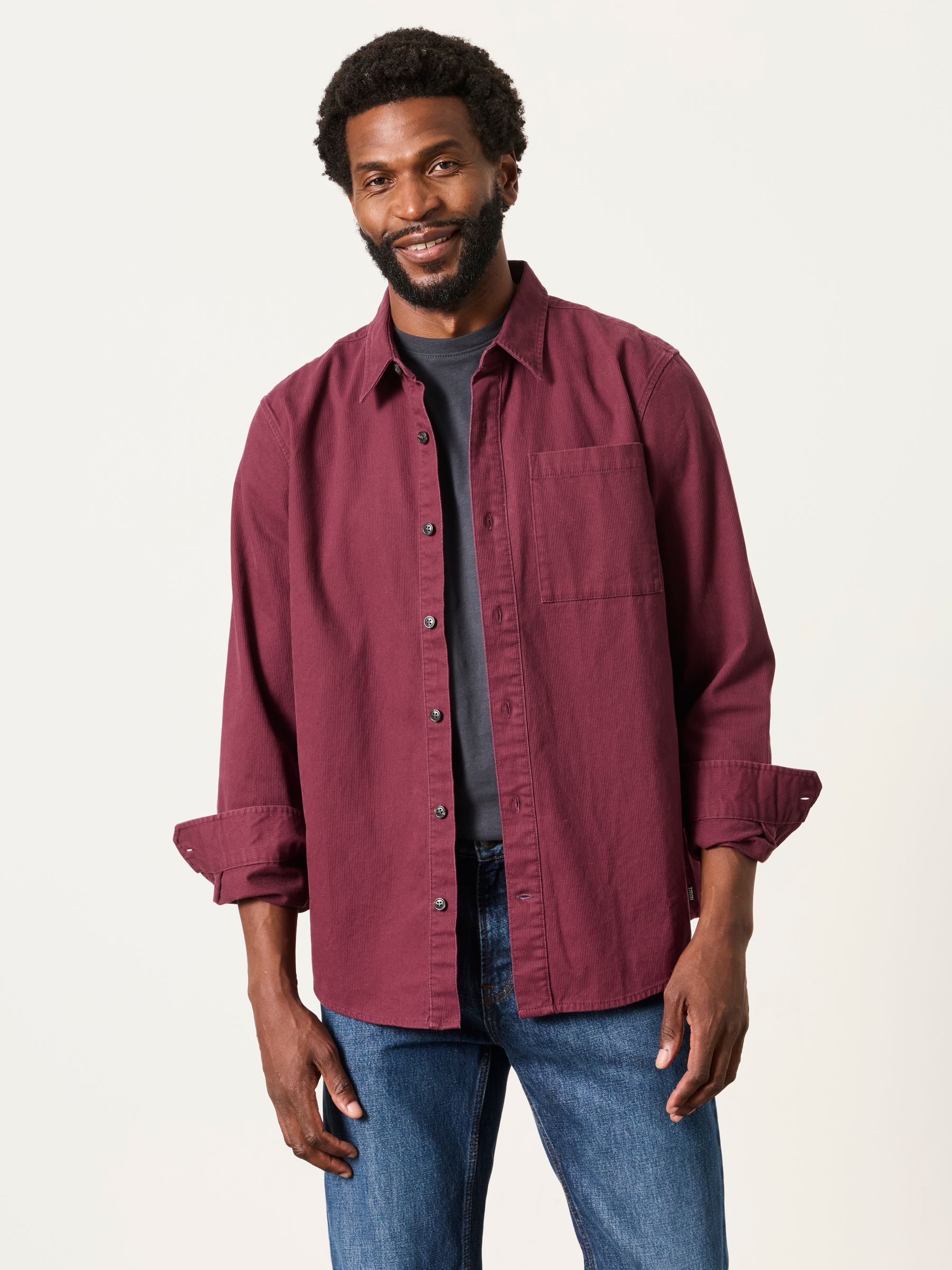 Burgundy Red Long Sleeve Cord Shirt - Image 1 of 6