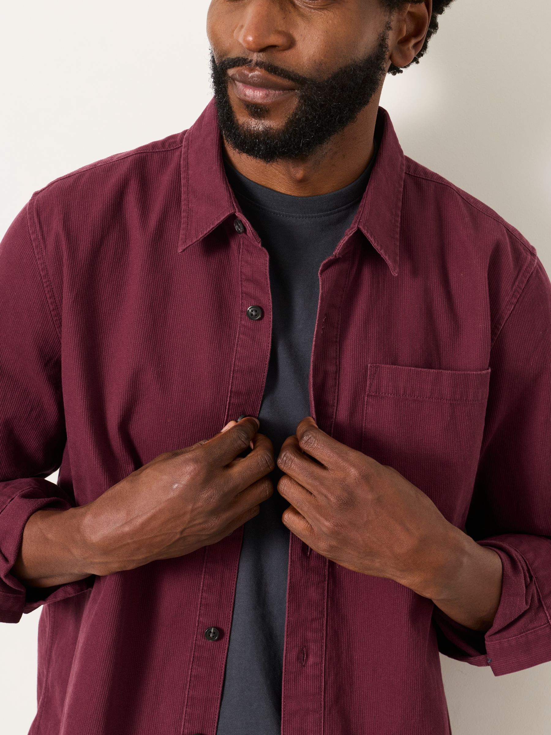 Burgundy Red Long Sleeve Cord Shirt - Image 4 of 6