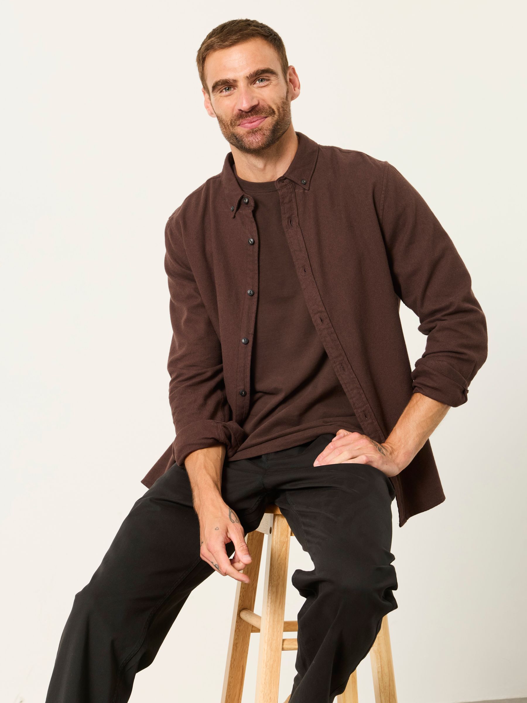 Tadwick Brown Long Sleeve Brushed Shirt - Image 5 of 6