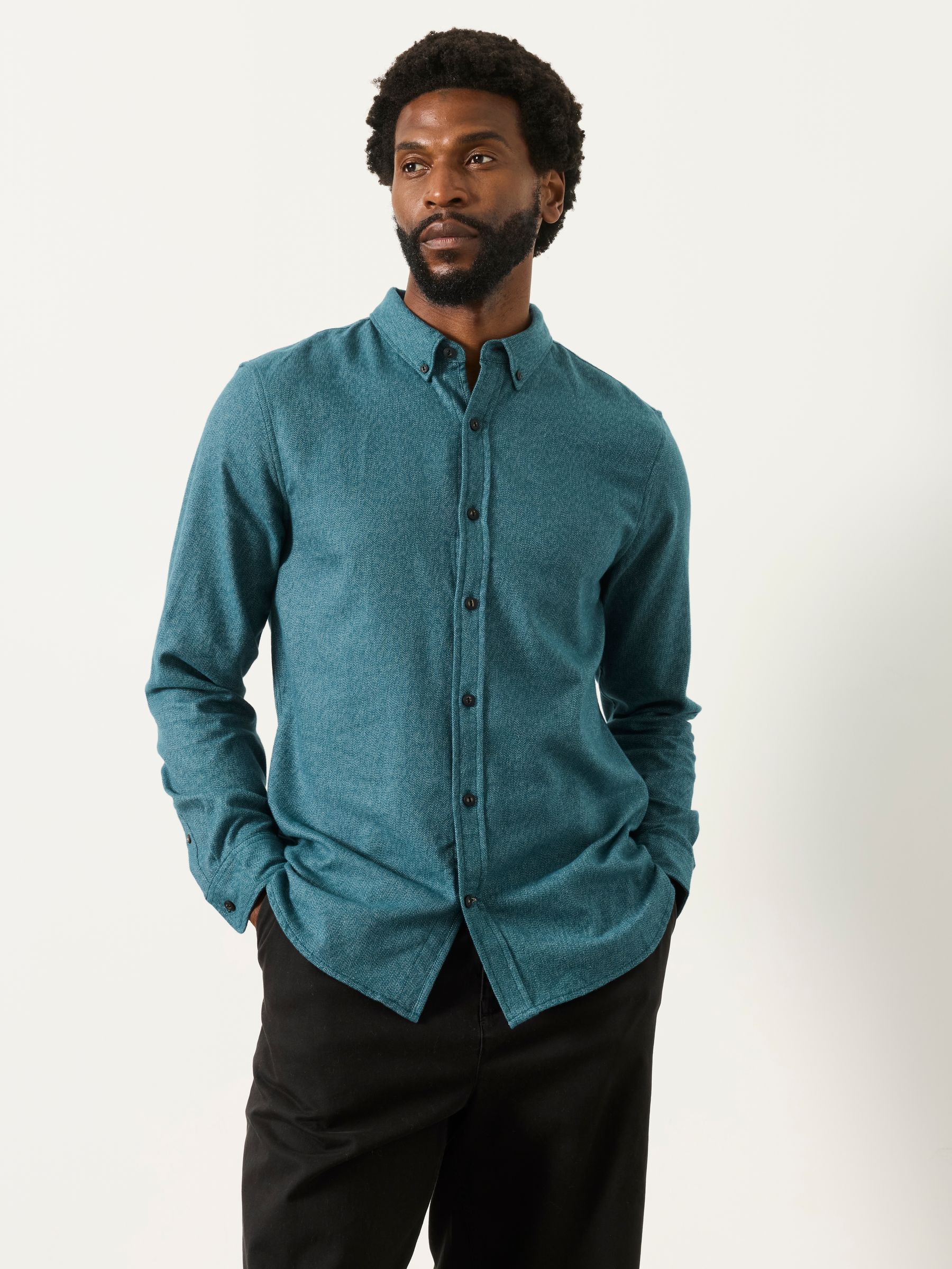 Tadwick Dark Teal Blue Long Sleeve Brushed Shirt - Image 1 of 8