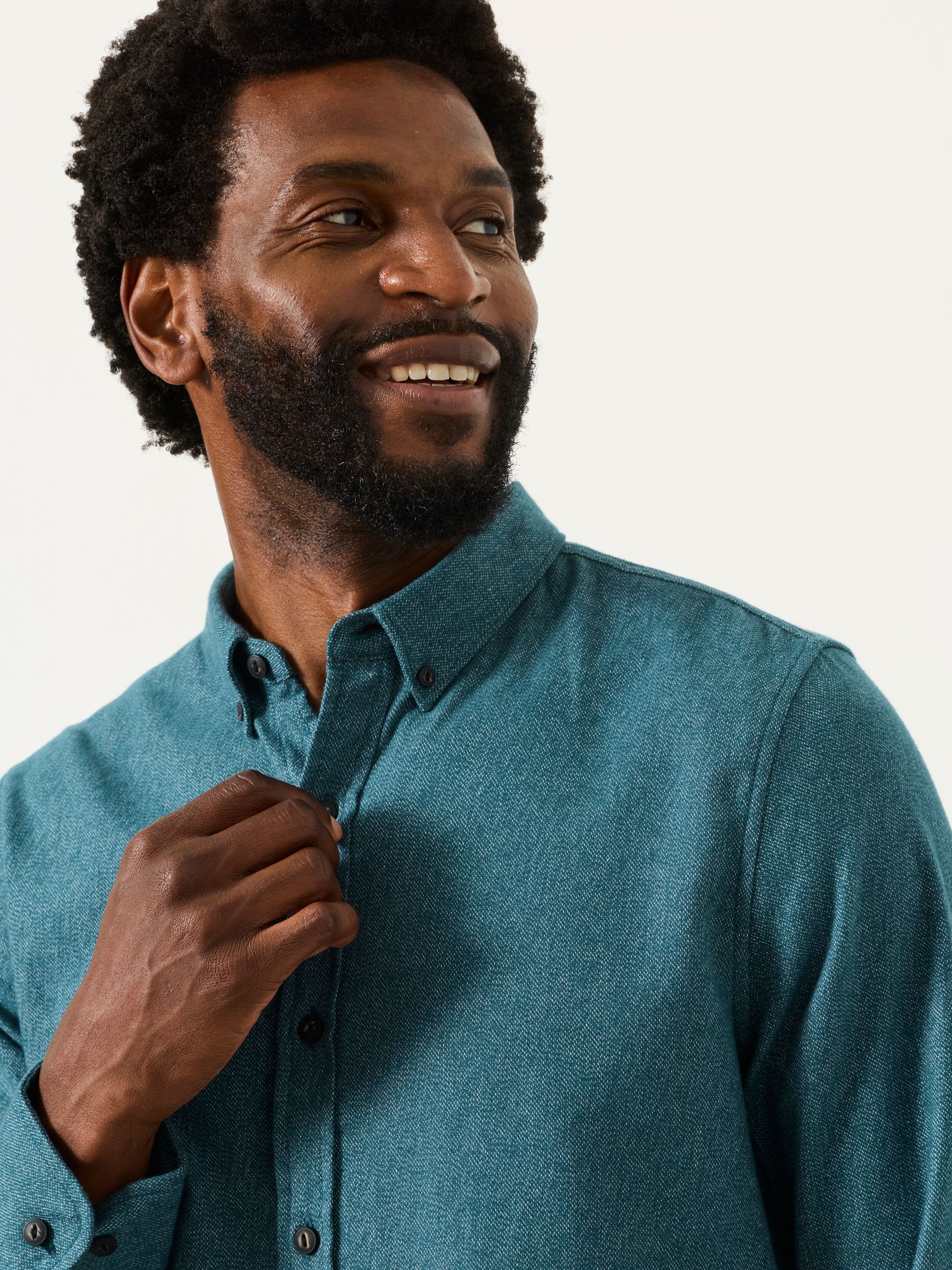 Tadwick Dark Teal Blue Long Sleeve Brushed Shirt - Image 3 of 8