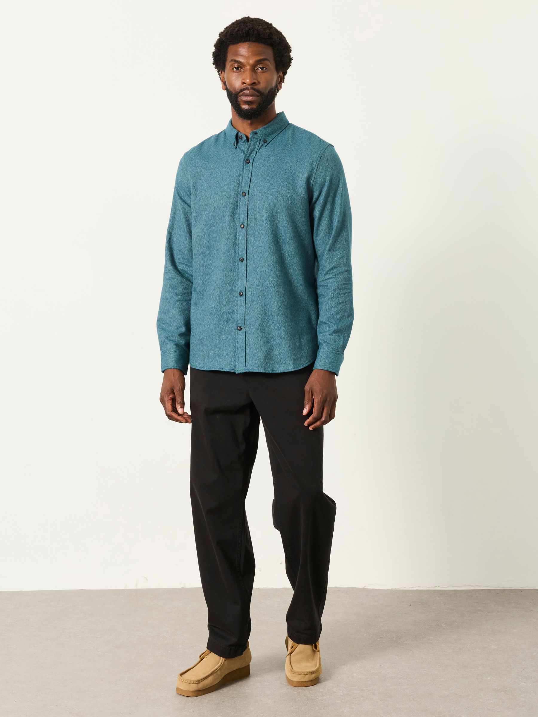 Tadwick Dark Teal Blue Long Sleeve Brushed Shirt - Image 4 of 8