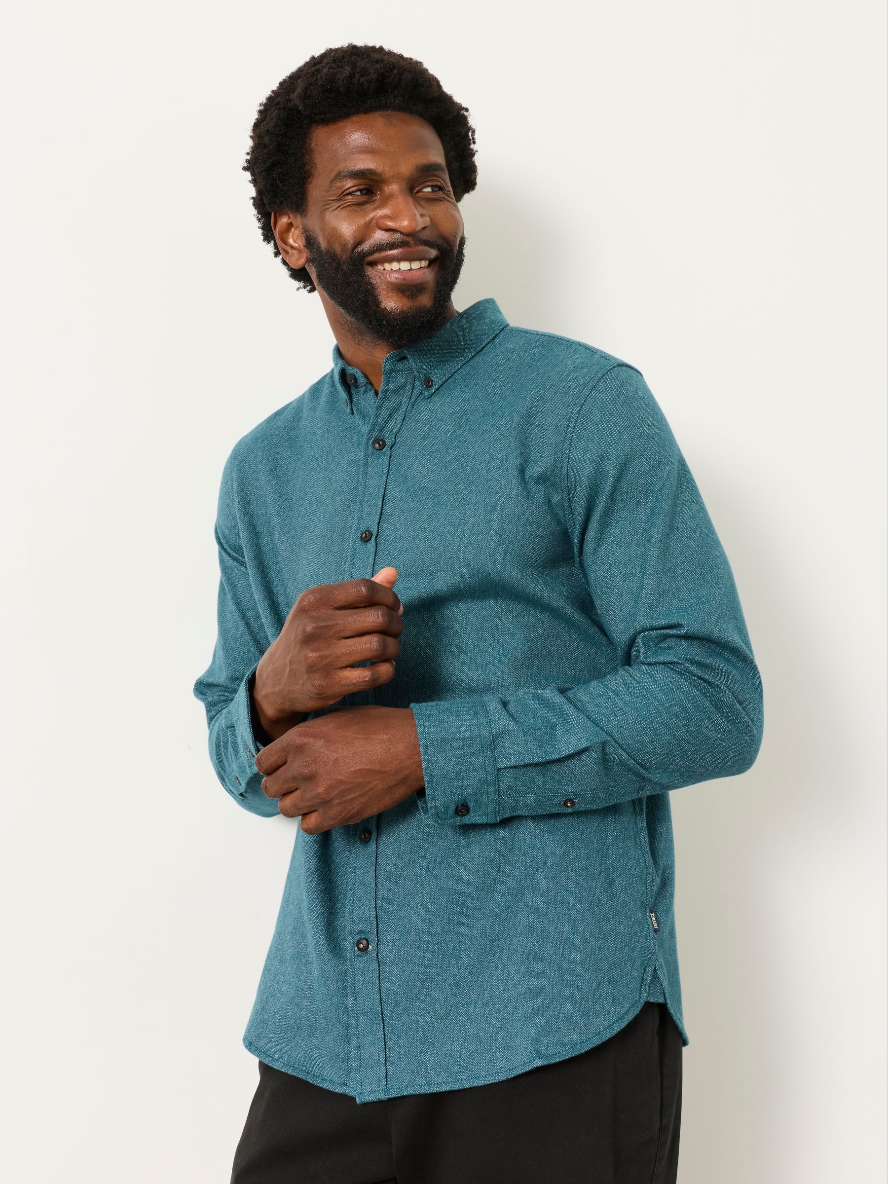 Tadwick Dark Teal Blue Long Sleeve Brushed Shirt - Image 7 of 8