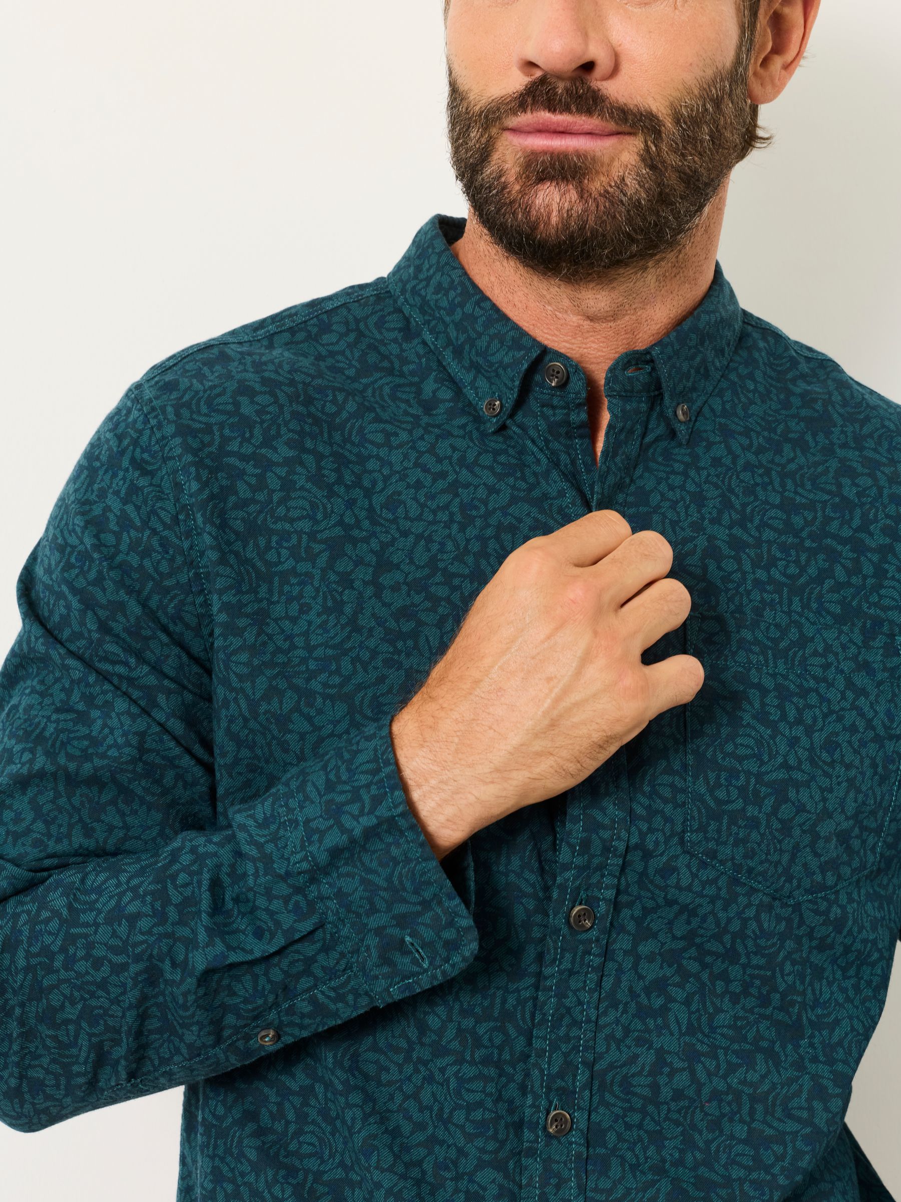 Teal Blue Long Sleeve Floral Print Shirt - Image 3 of 6