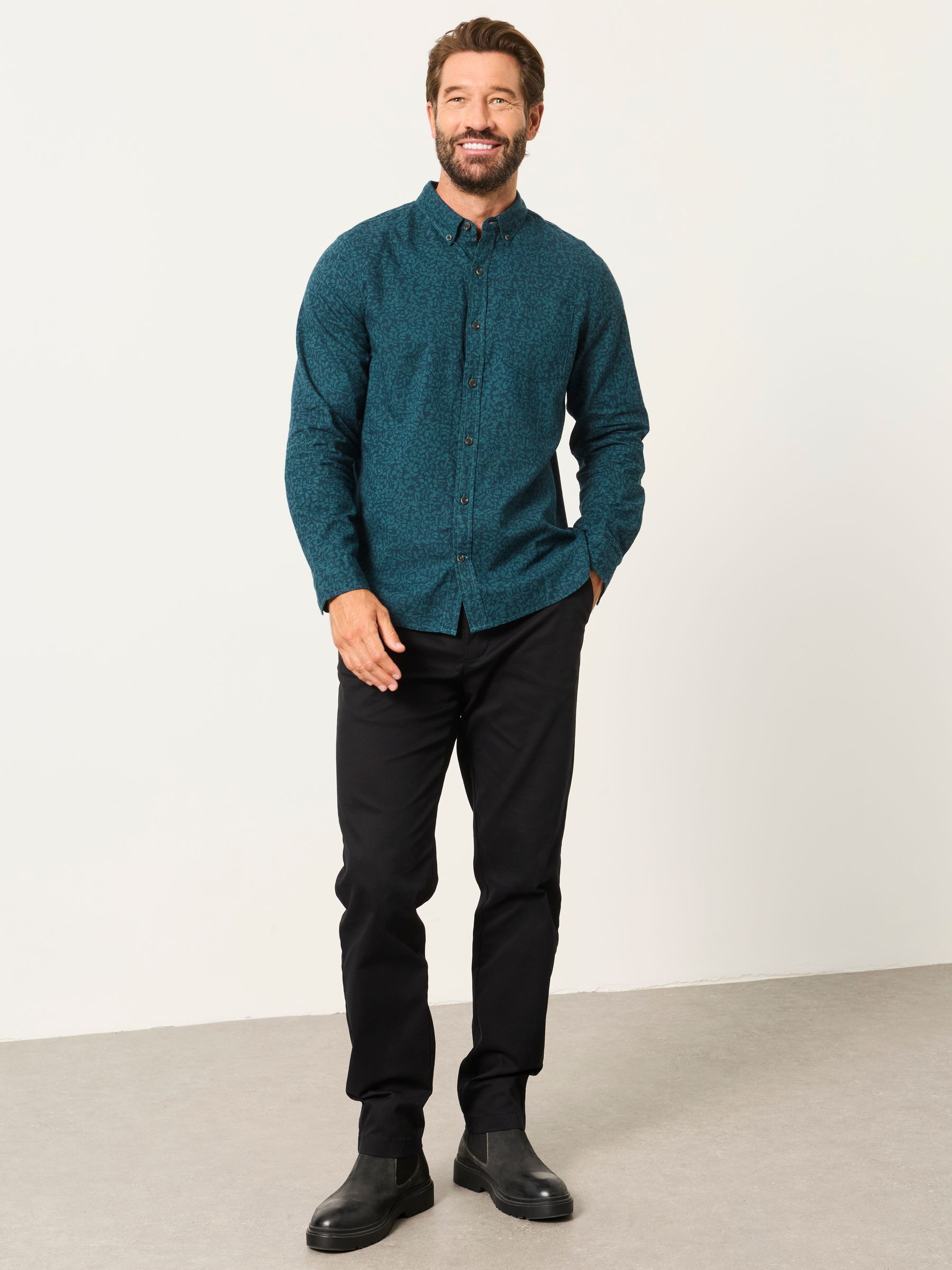 Teal Blue Long Sleeve Floral Print Shirt - Image 4 of 6