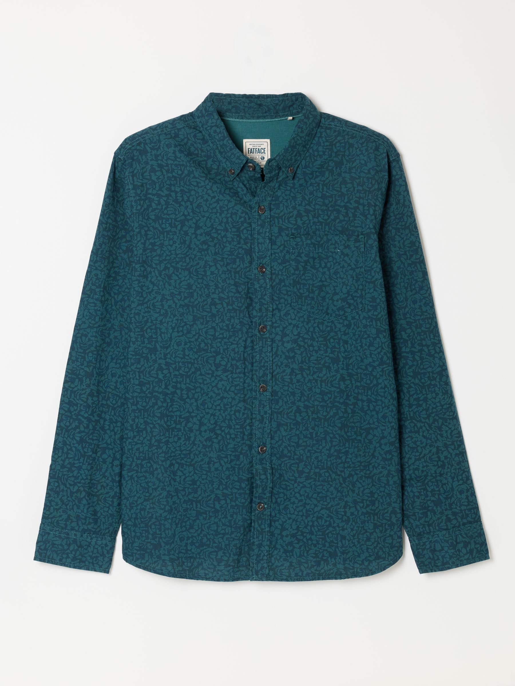 Teal Blue Long Sleeve Floral Print Shirt - Image 6 of 6