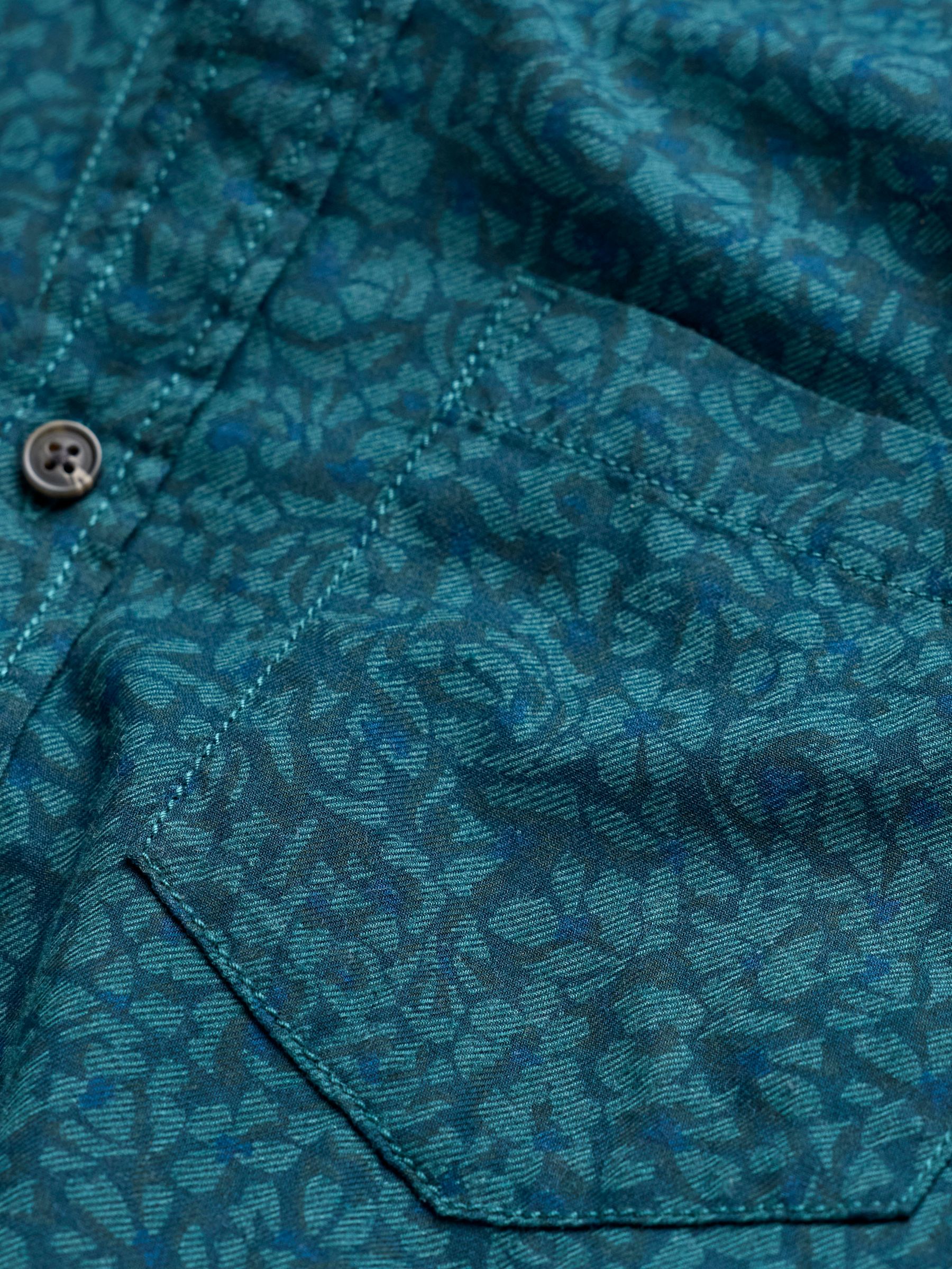 Teal Blue Long Sleeve Floral Print Shirt - Image 7 of 7