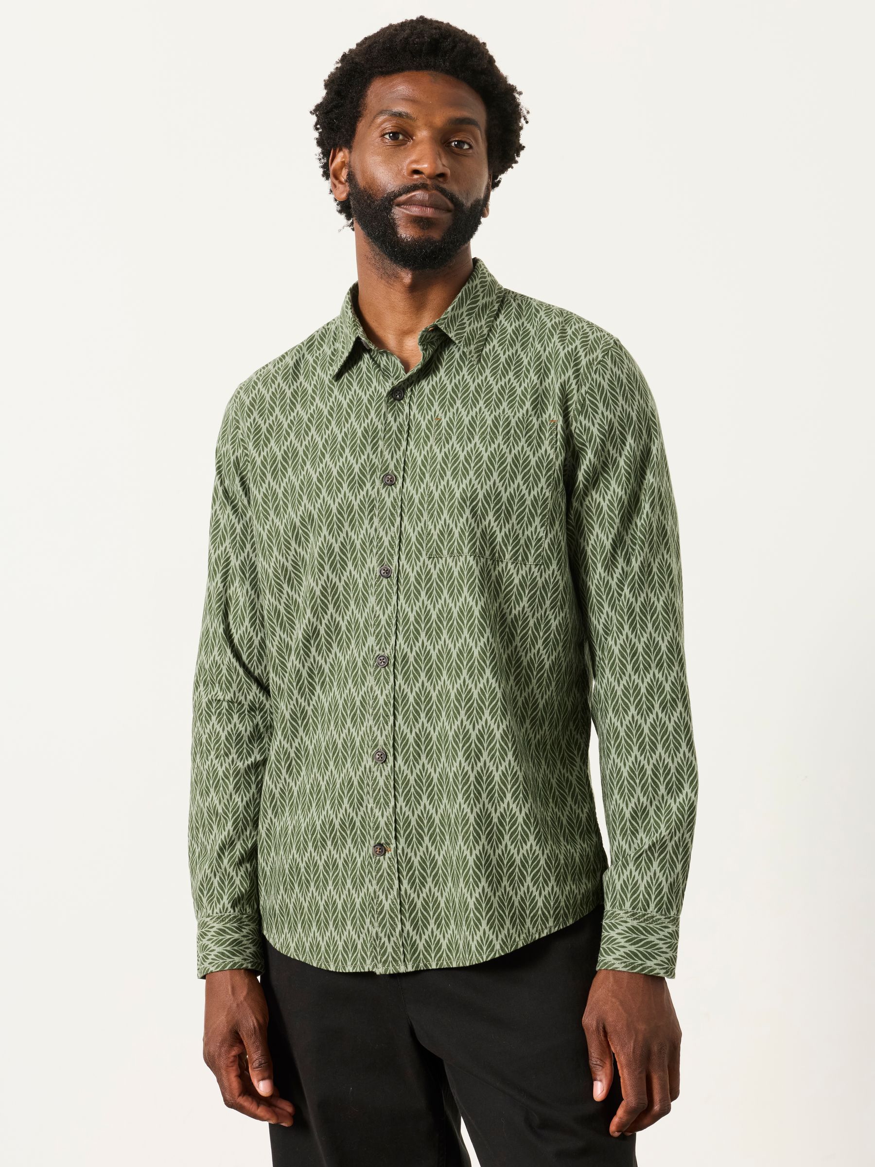 Dusky Green Long Sleeve Chambray Leaf Print Shirt - Image 2 of 5