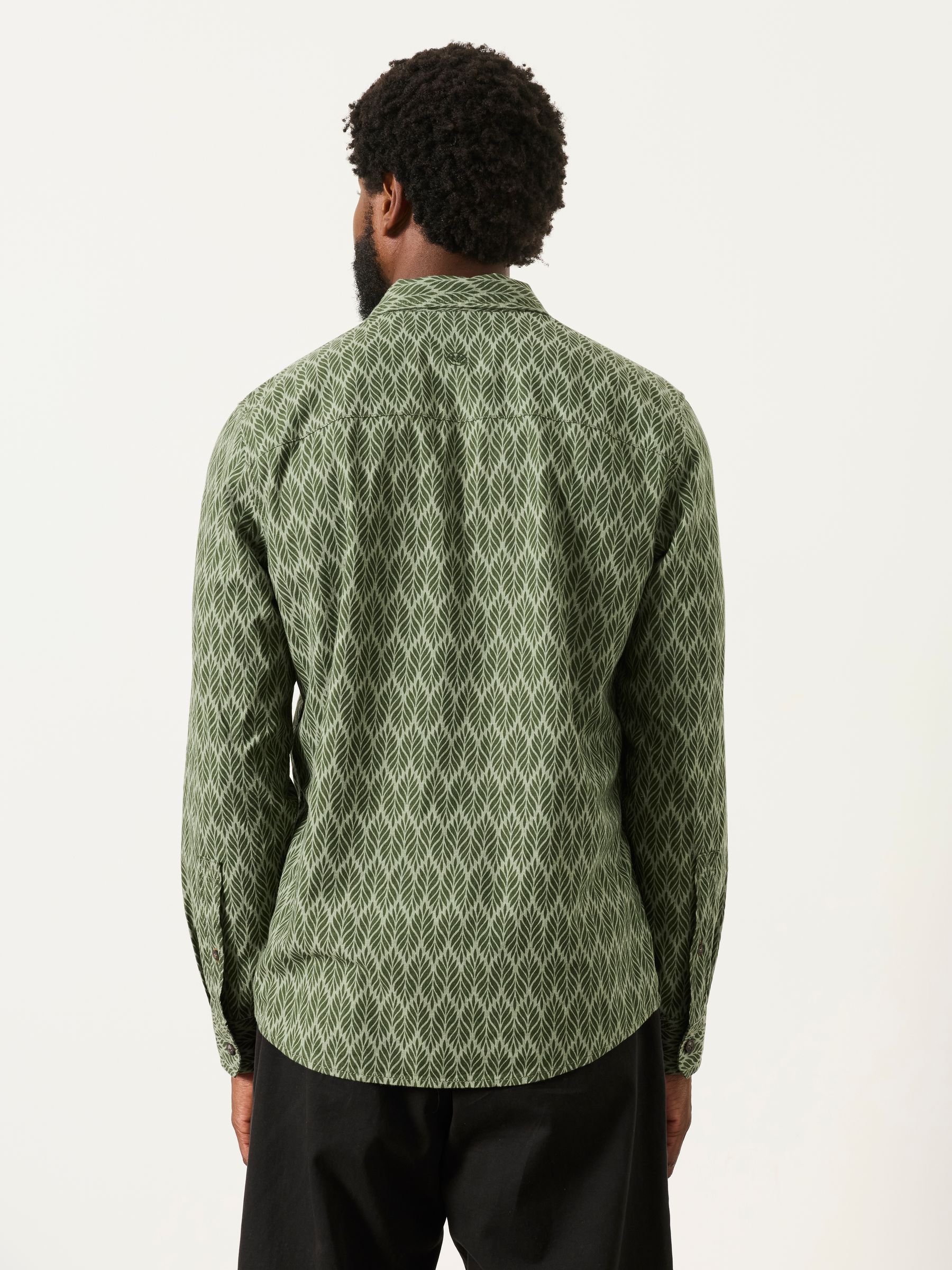 Dusky Green Long Sleeve Chambray Leaf Print Shirt - Image 3 of 5