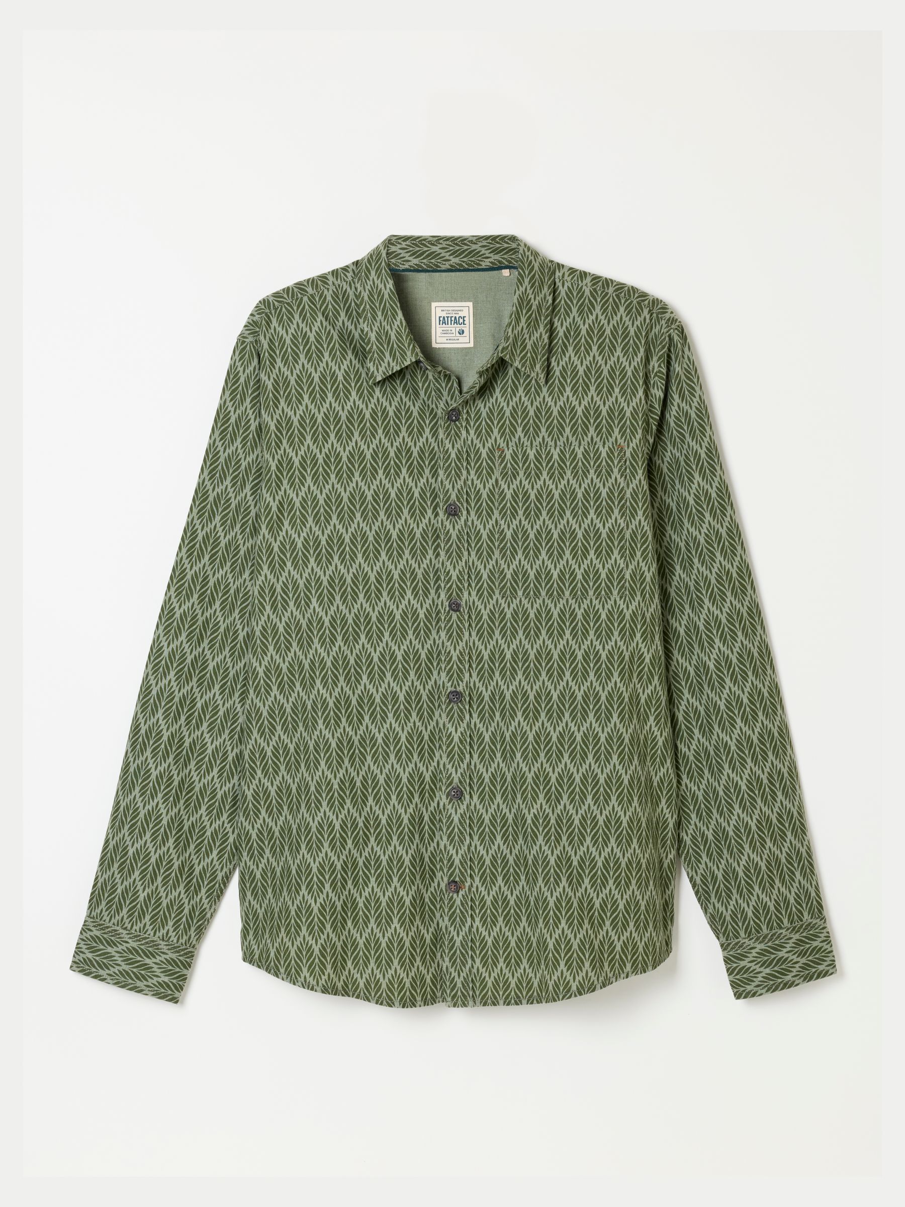 Dusky Green Long Sleeve Chambray Leaf Print Shirt - Image 5 of 5 Dusky Green Long Sleeve Chambray Leaf Print Shirt - Image 5 of 5