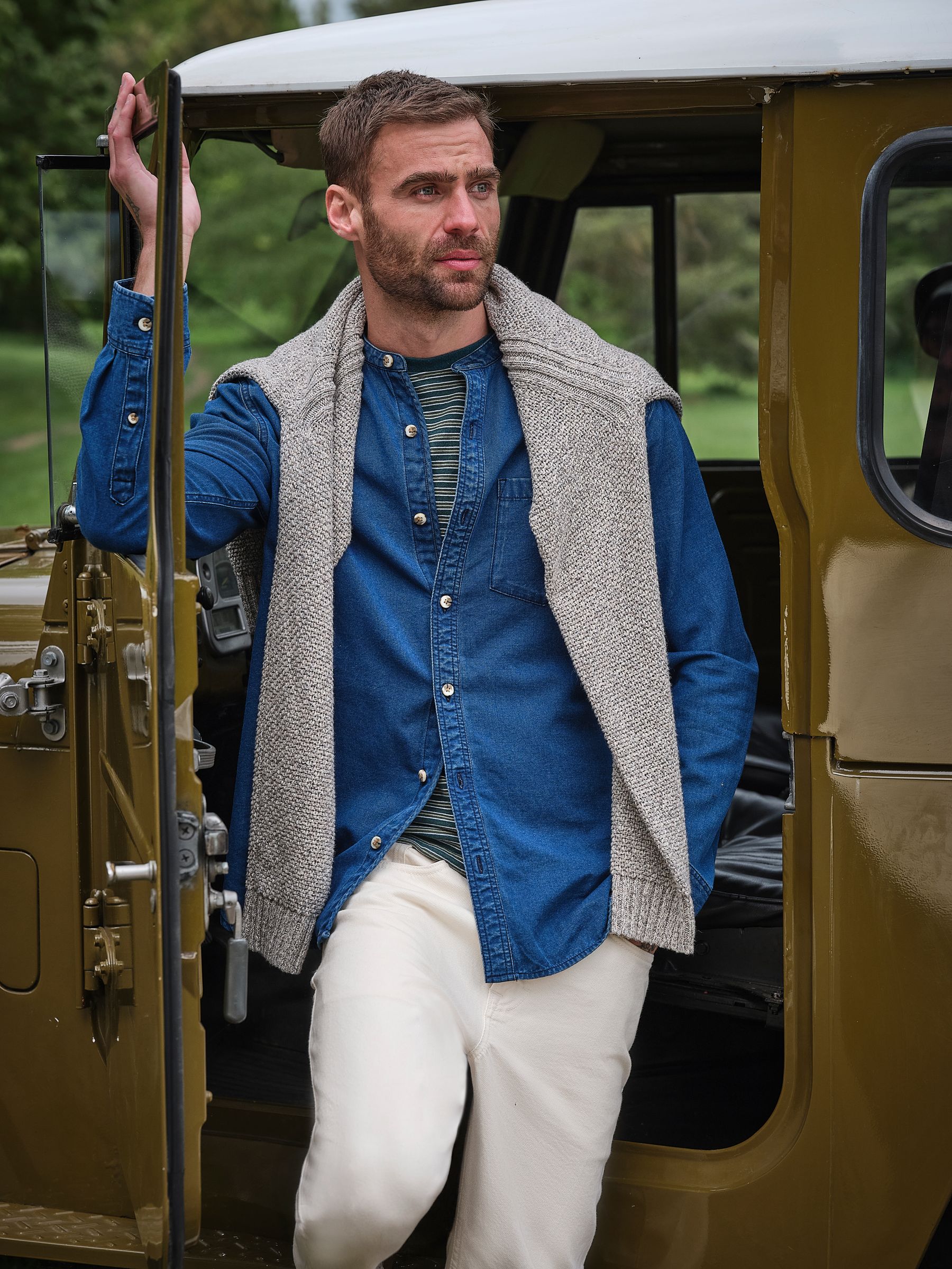 Dark Blue Long Sleeve Grandad Denim Shirt - Image 1 of 8 Dark Blue Long Sleeve Grandad Denim Shirt - Image 1 of 8