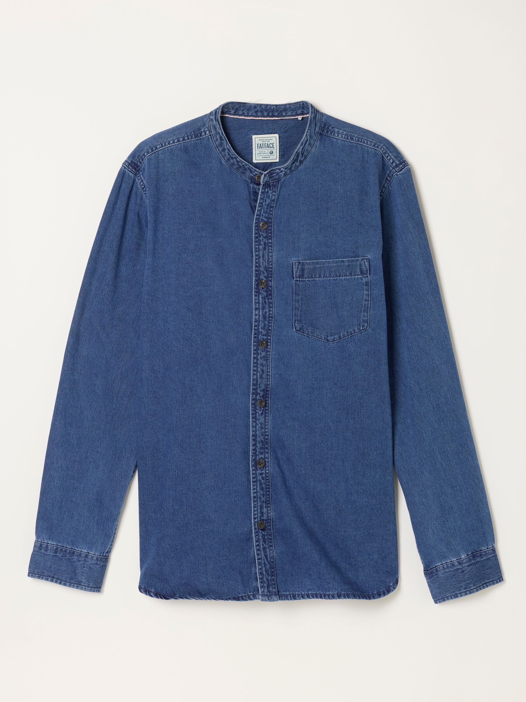 Dark Blue Long Sleeve Grandad Denim Shirt - Image 8 of 8 Dark Blue Long Sleeve Grandad Denim Shirt - Image 8 of 8
