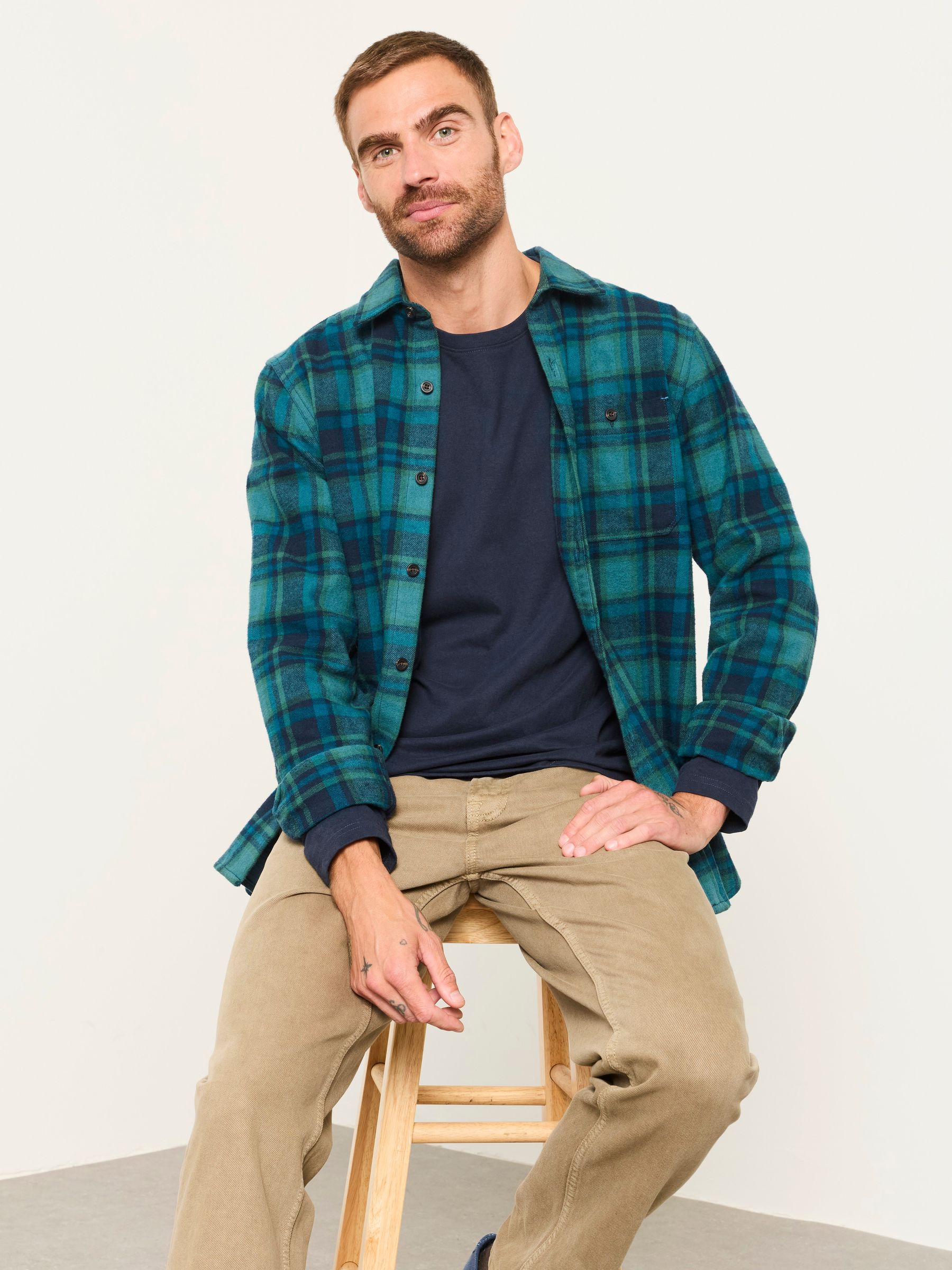 Hagley Teal Blue Long Sleeve Check Shirt - Image 5 of 6