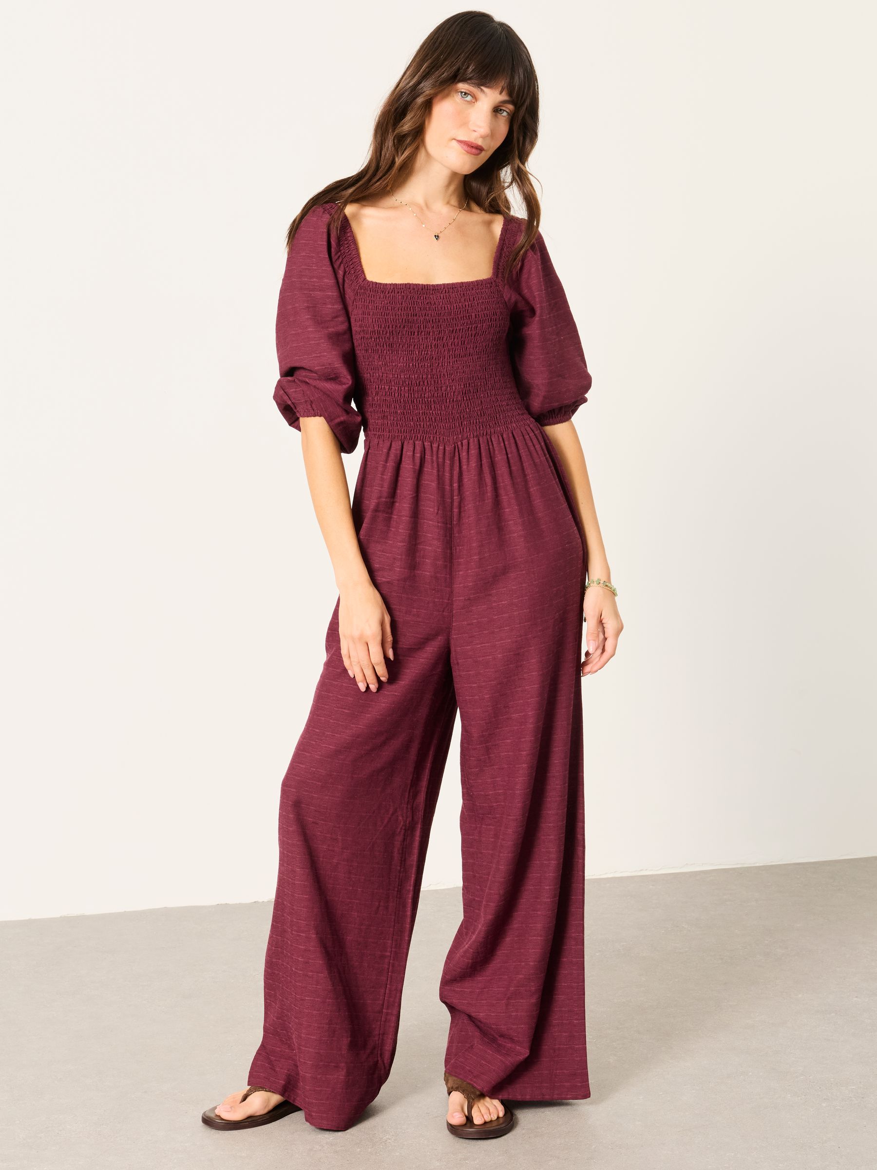 Adele Plum Purple Petite Embroidered Jumpsuit - Image 1 of 6