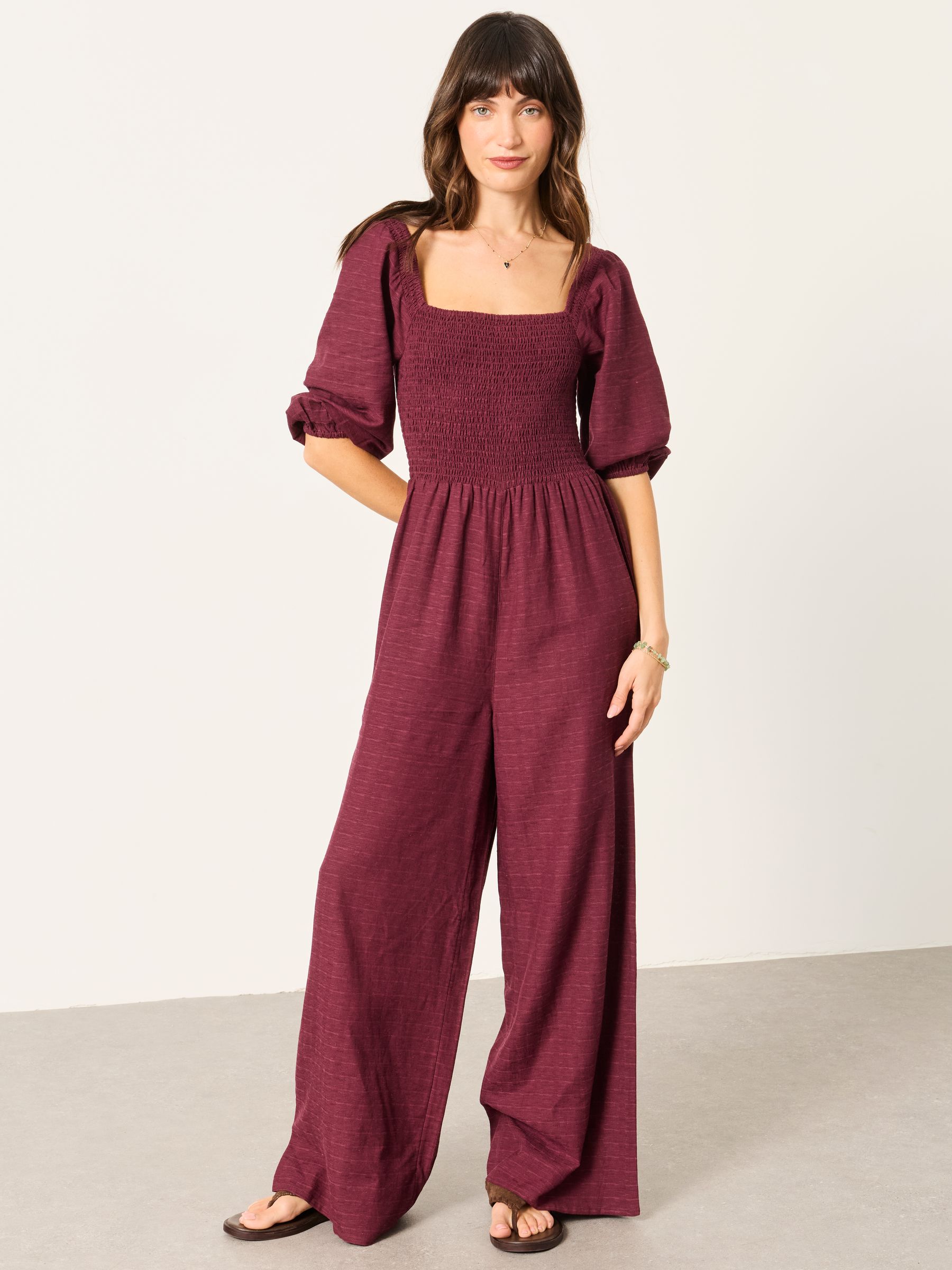 Adele Plum Purple Petite Embroidered Jumpsuit - Image 3 of 6