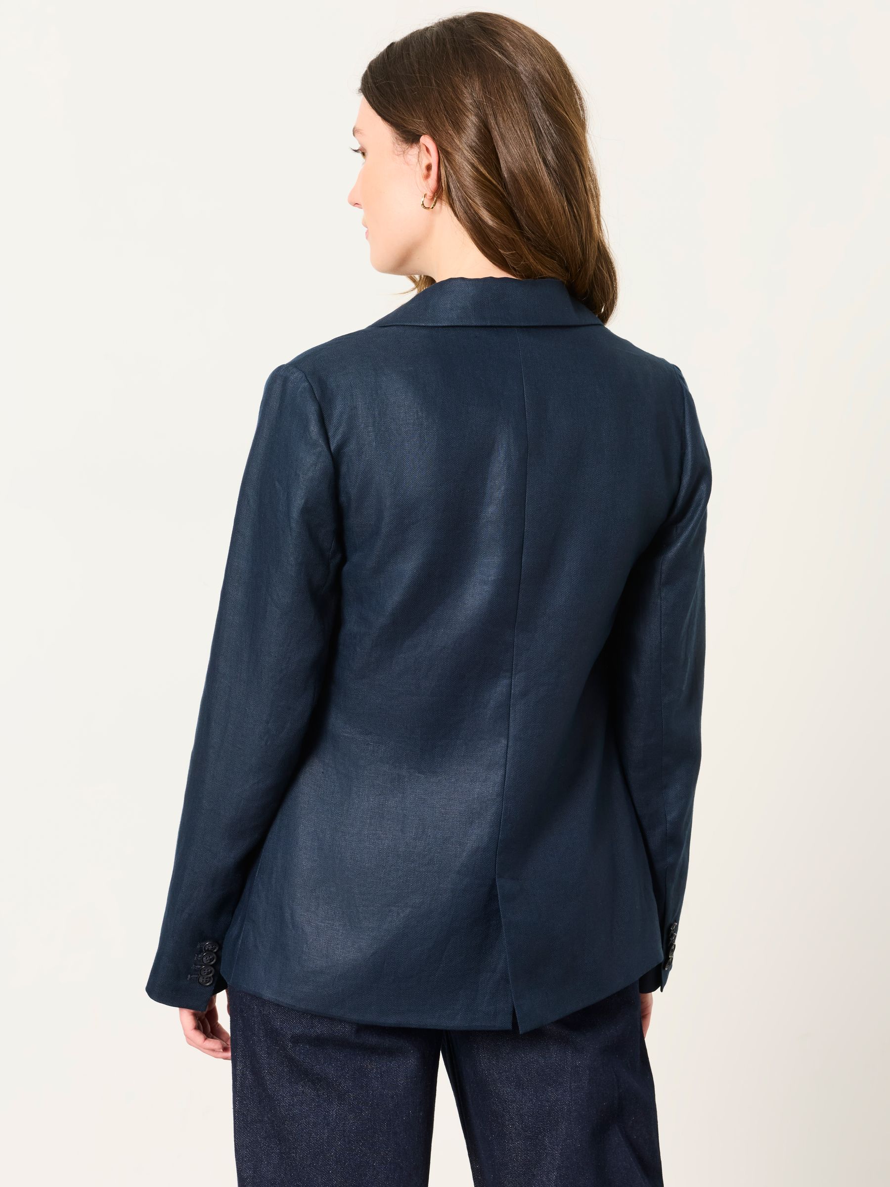 Lyla Navy Petite Linen Blazer - Image 2 of 6 Lyla Navy Petite Linen Blazer - Image 2 of 6