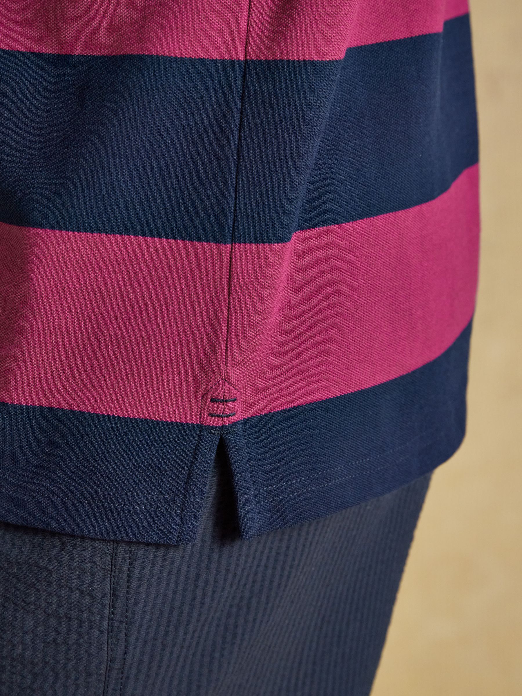 Woody Pink & Navy Striped Cotton Pique Polo Shirt - Image 5 of 8