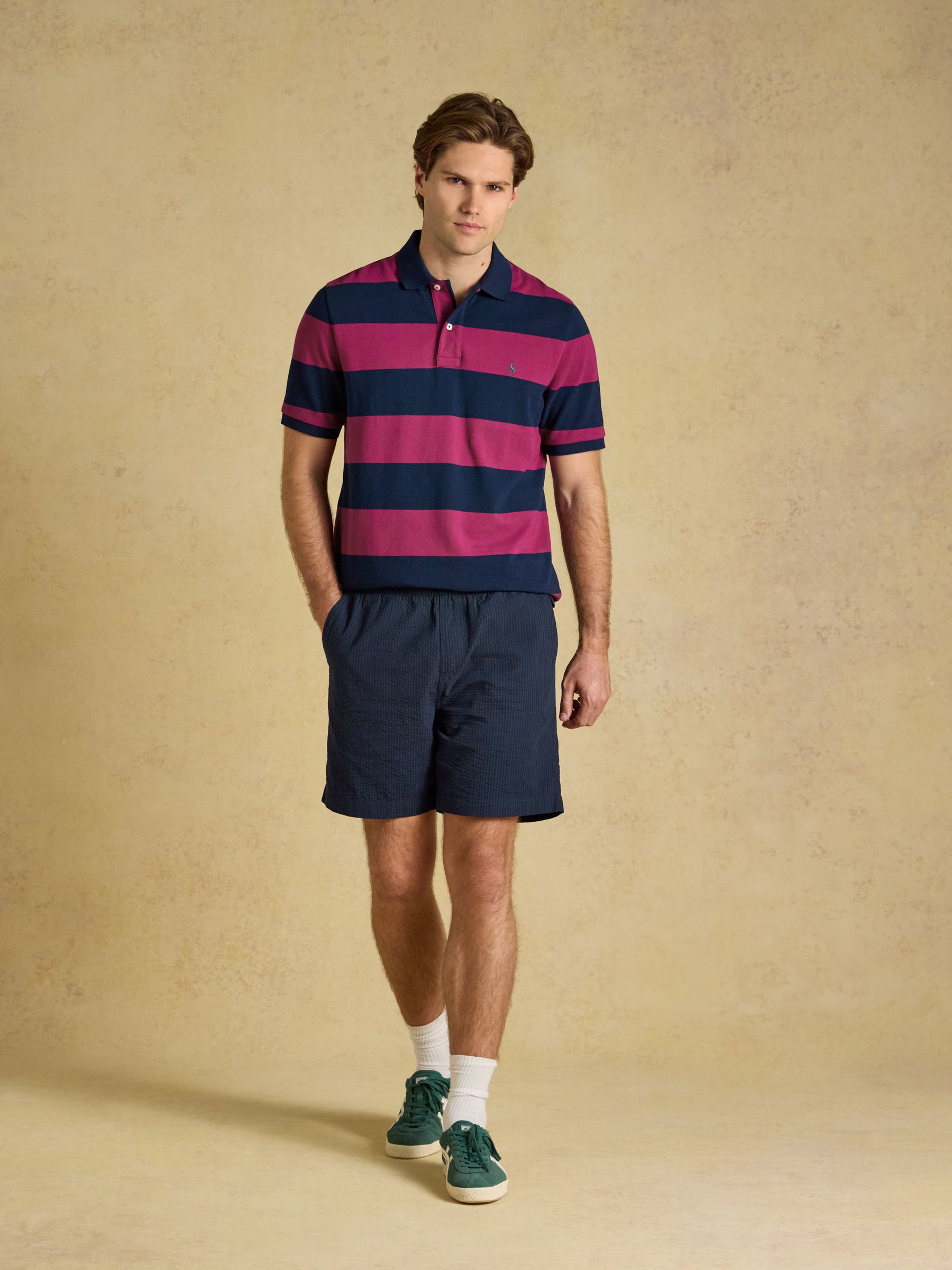 Woody Pink & Navy Striped Cotton Pique Polo Shirt - Image 6 of 8