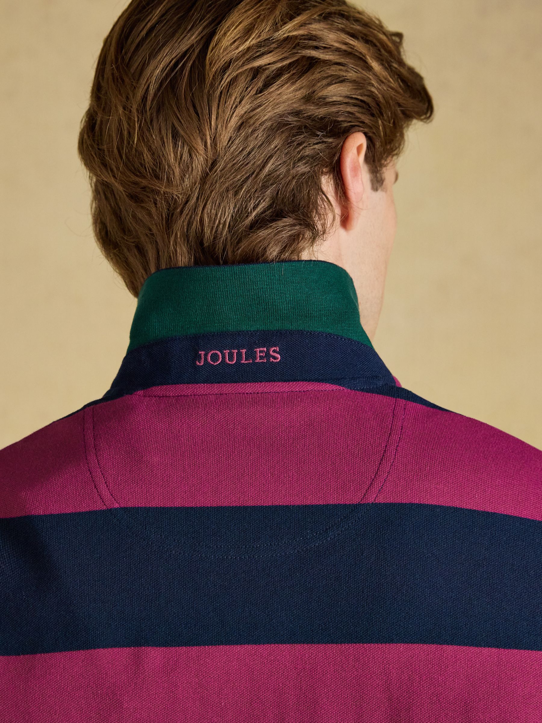 Woody Pink & Navy Striped Cotton Pique Polo Shirt - Image 7 of 8