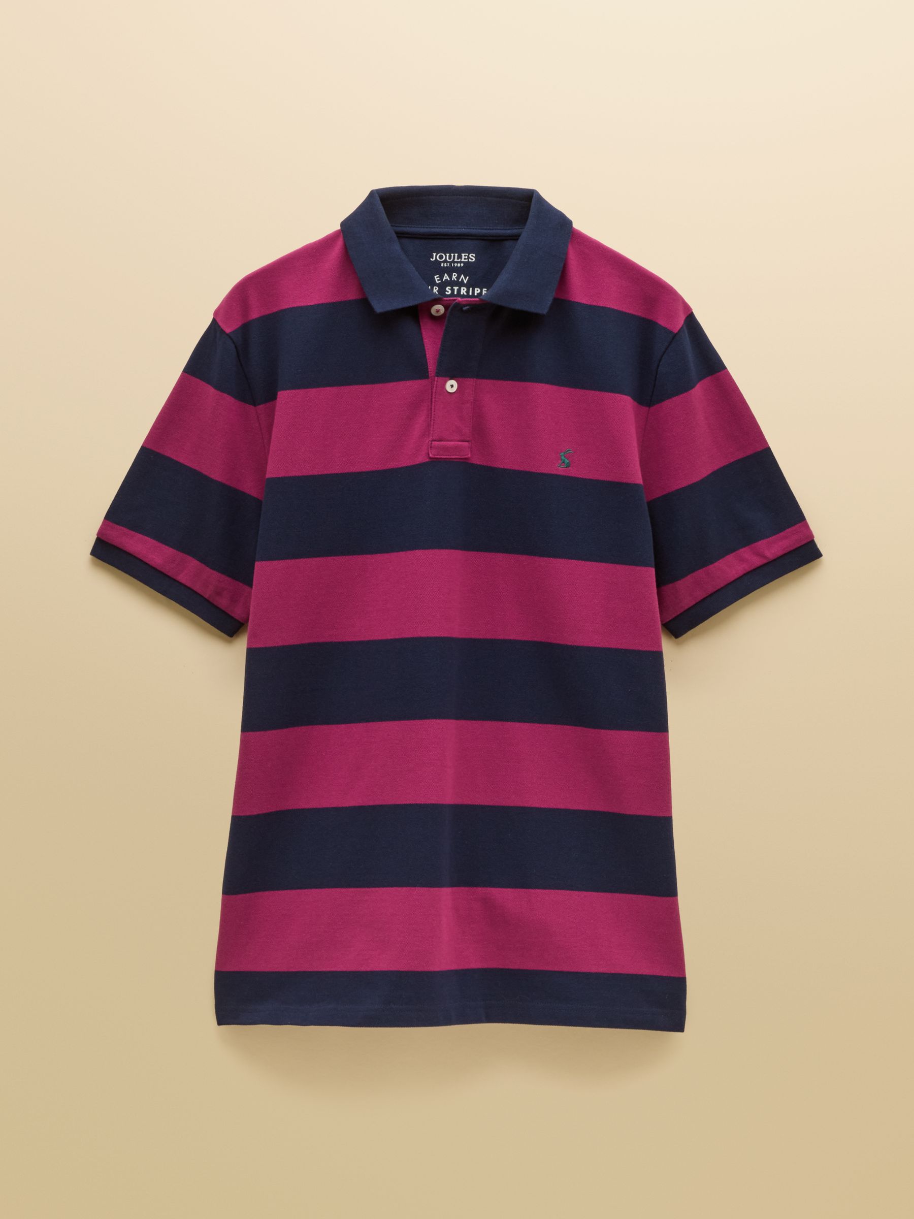 Woody Pink & Navy Striped Cotton Pique Polo Shirt - Image 8 of 8
