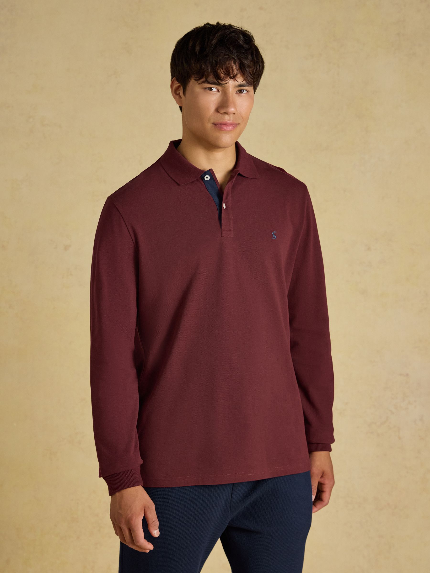 Woody Burgundy Long Sleeve Cotton Pique Polo Shirt - Image 1 of 8