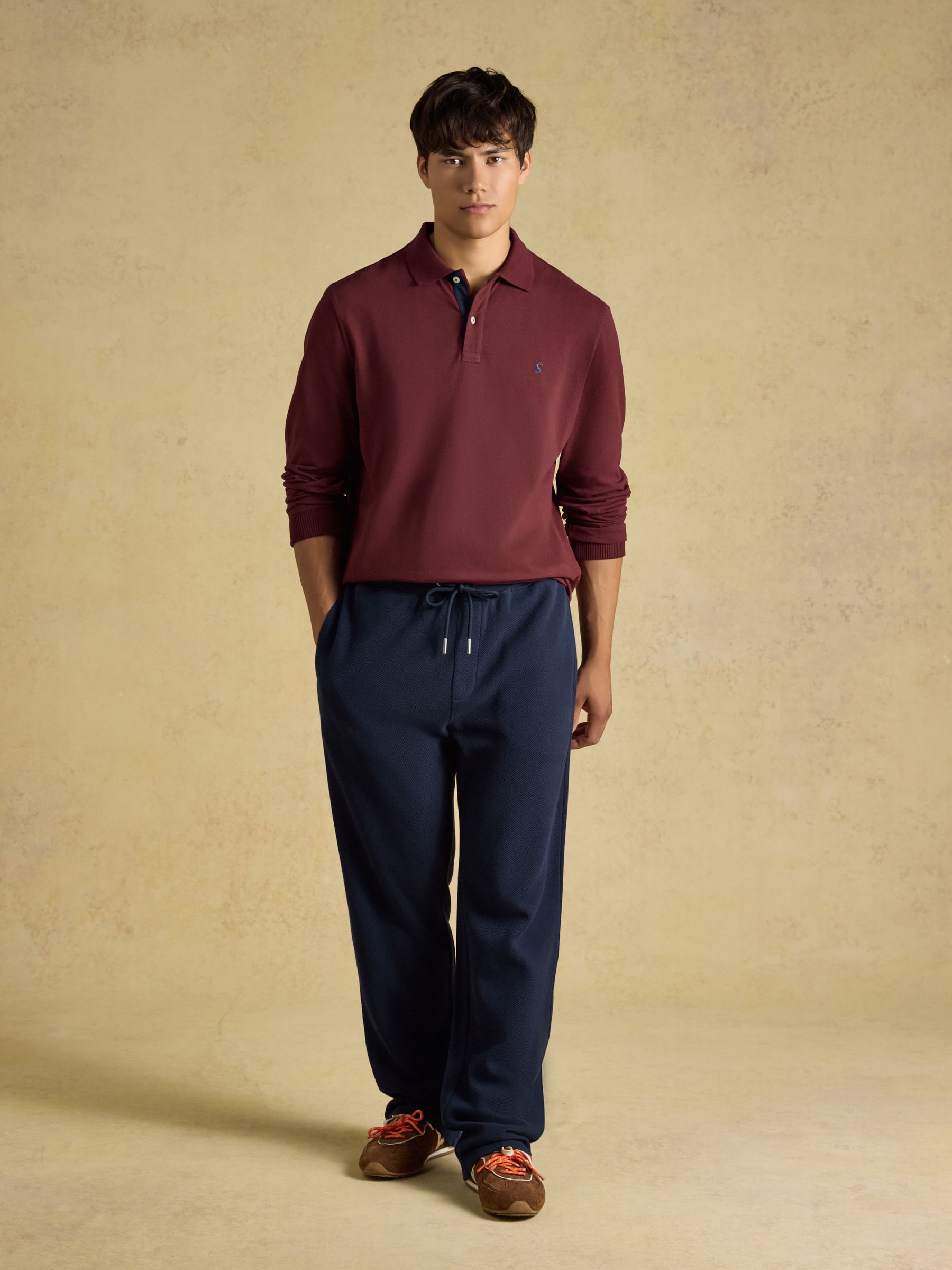 Woody Burgundy Long Sleeve Cotton Pique Polo Shirt - Image 4 of 8