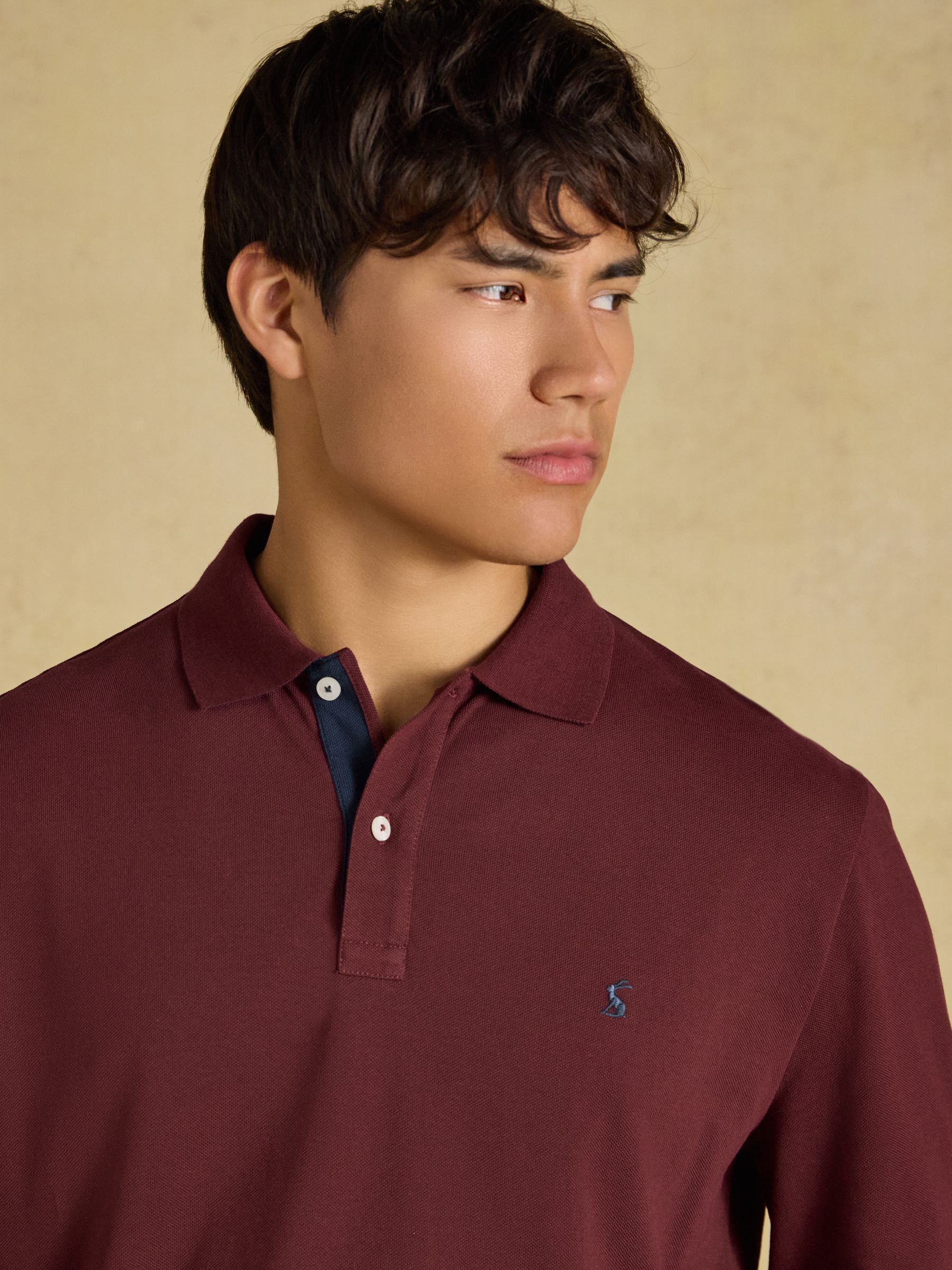 Woody Burgundy Long Sleeve Cotton Pique Polo Shirt - Image 5 of 8
