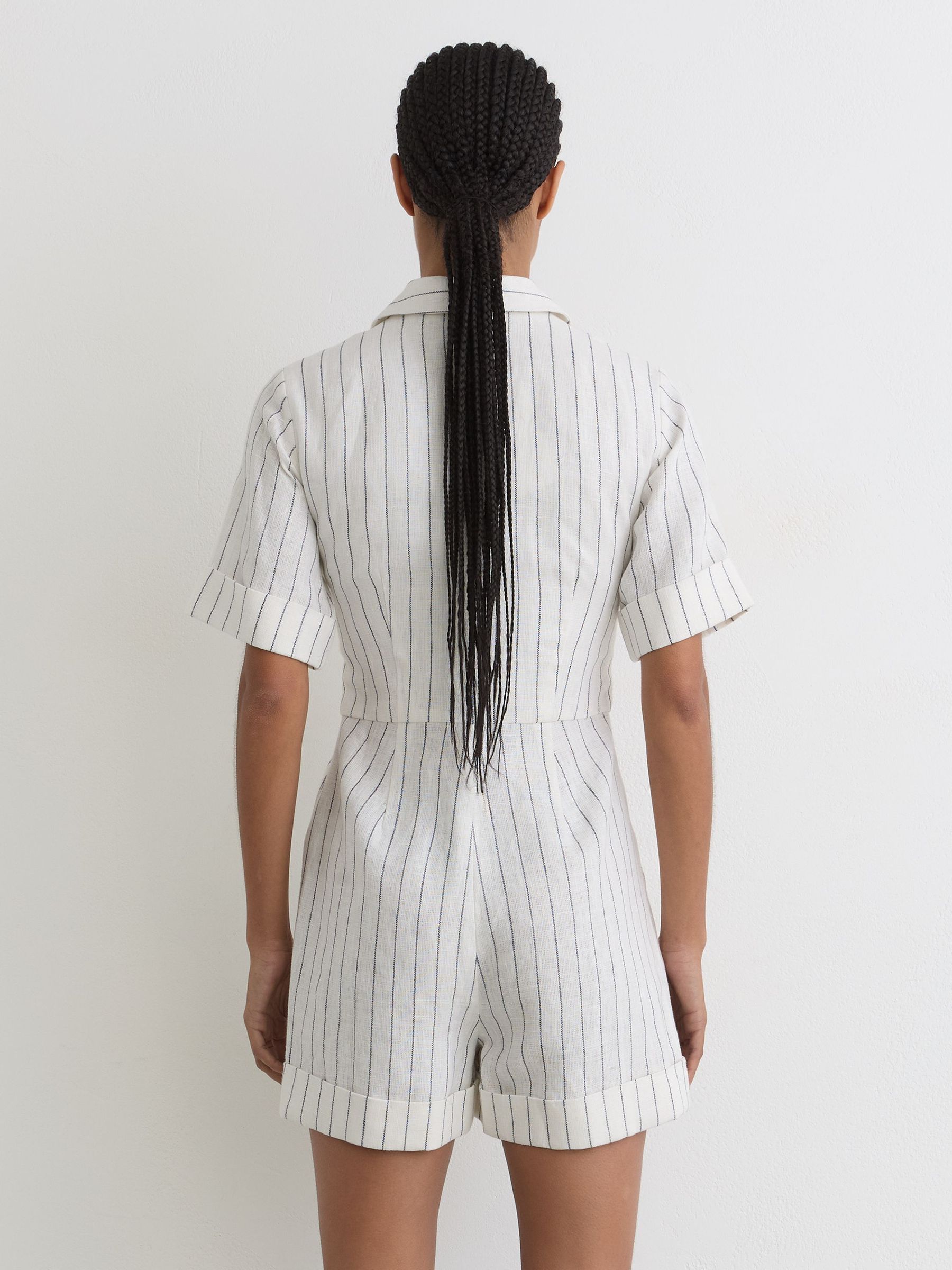 Linen Pinstripe Belted Playsuit in Ivory/Navy - image 5