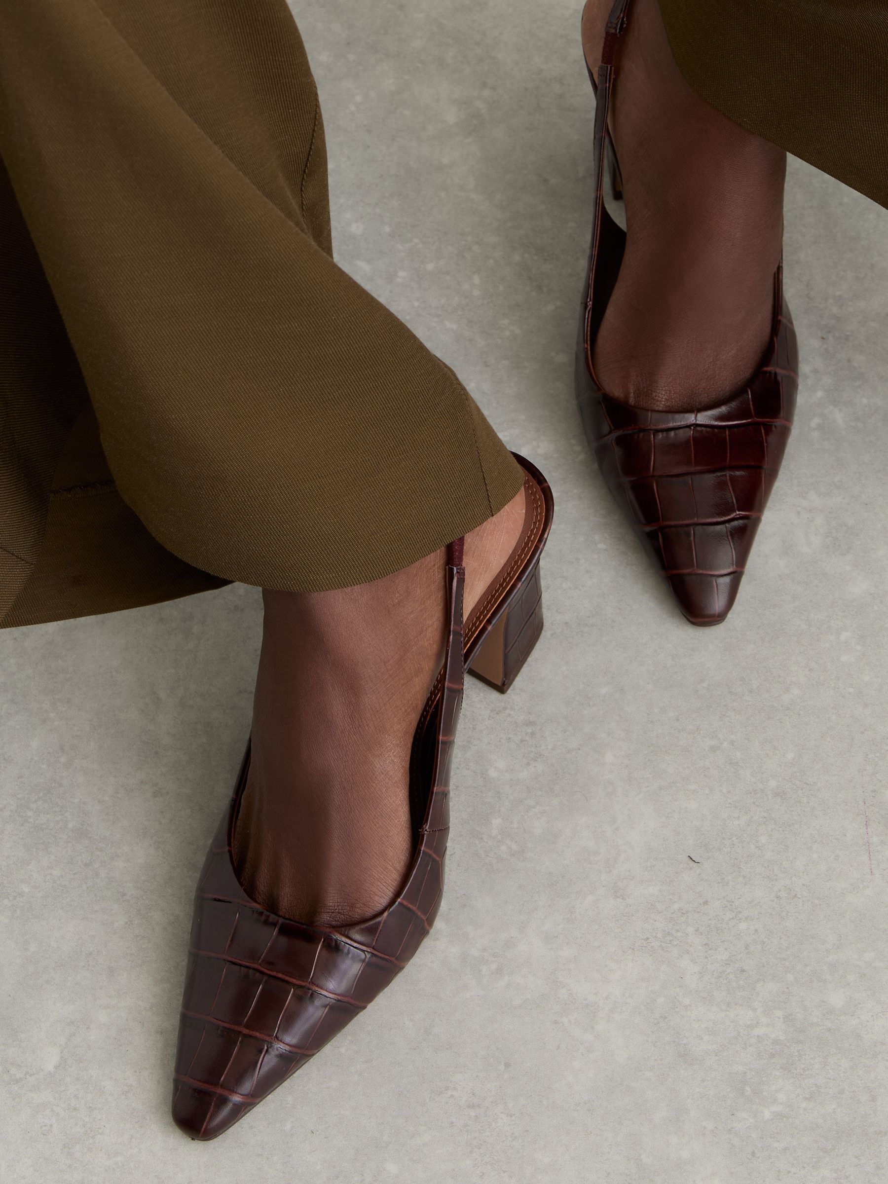 Leather Slingback Court Shoes in Burgundy