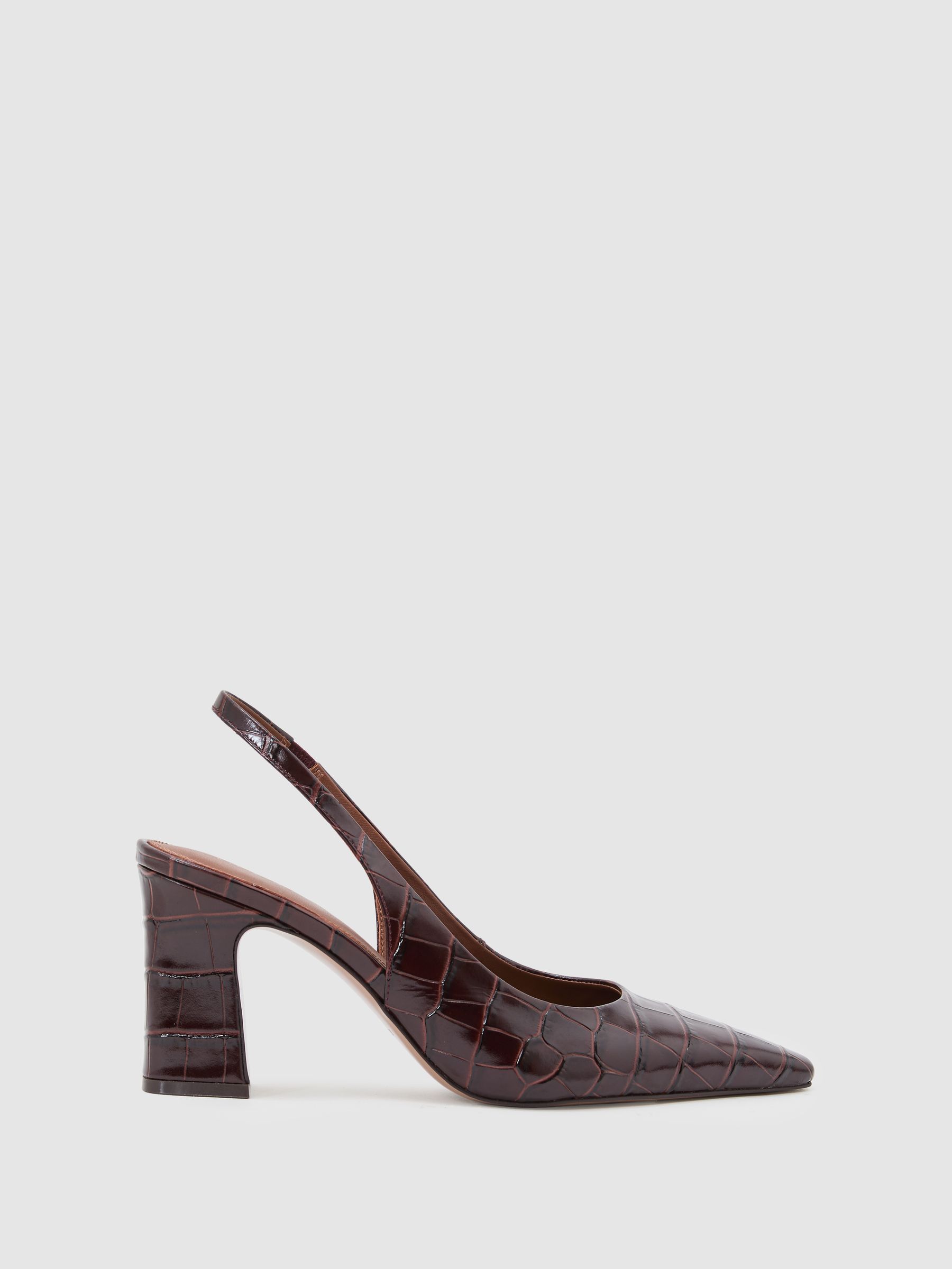 Leather Slingback Court Shoes in Burgundy - Image 2 of 6