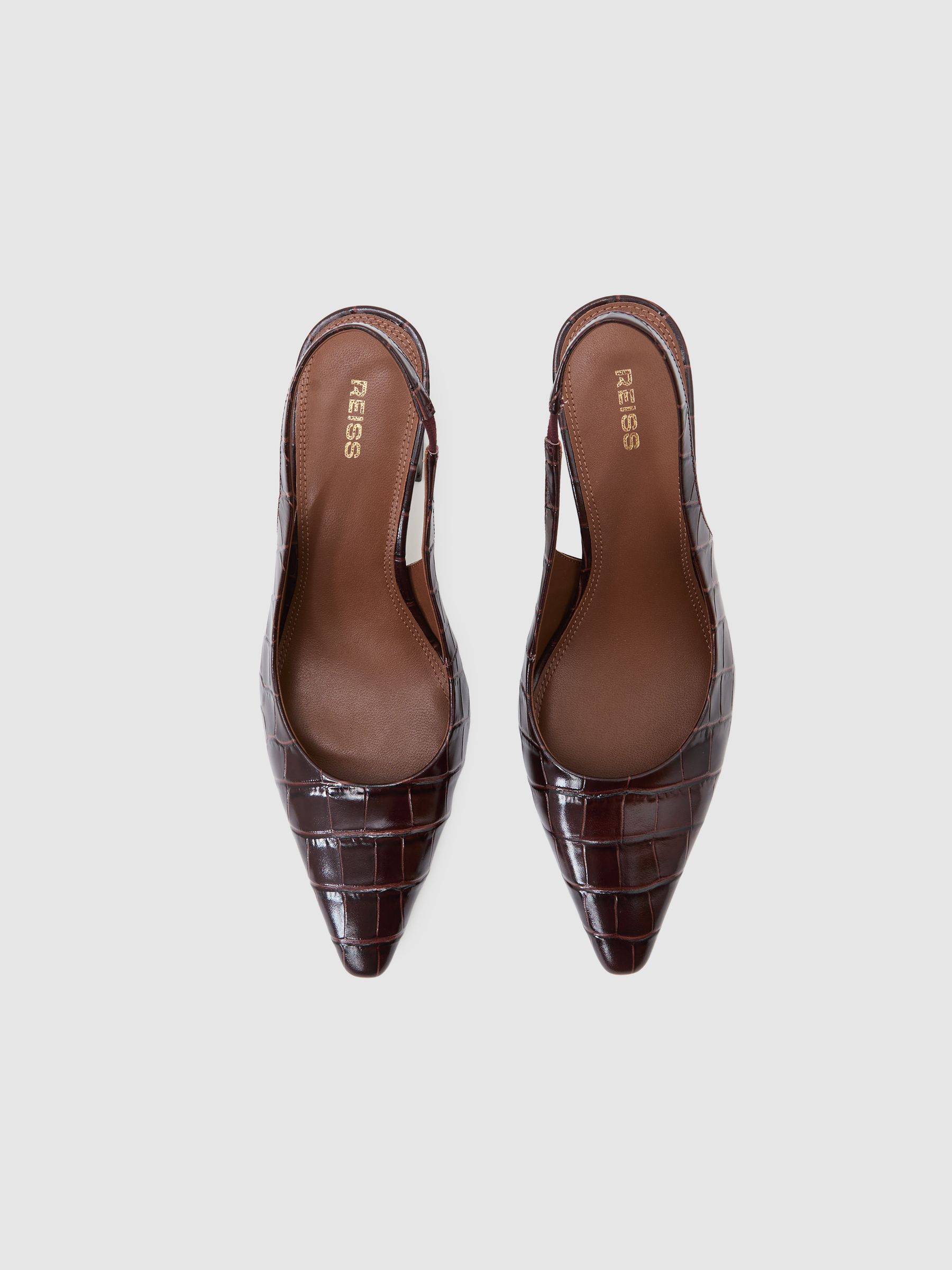Leather Slingback Court Shoes in Burgundy - Image 3 of 6