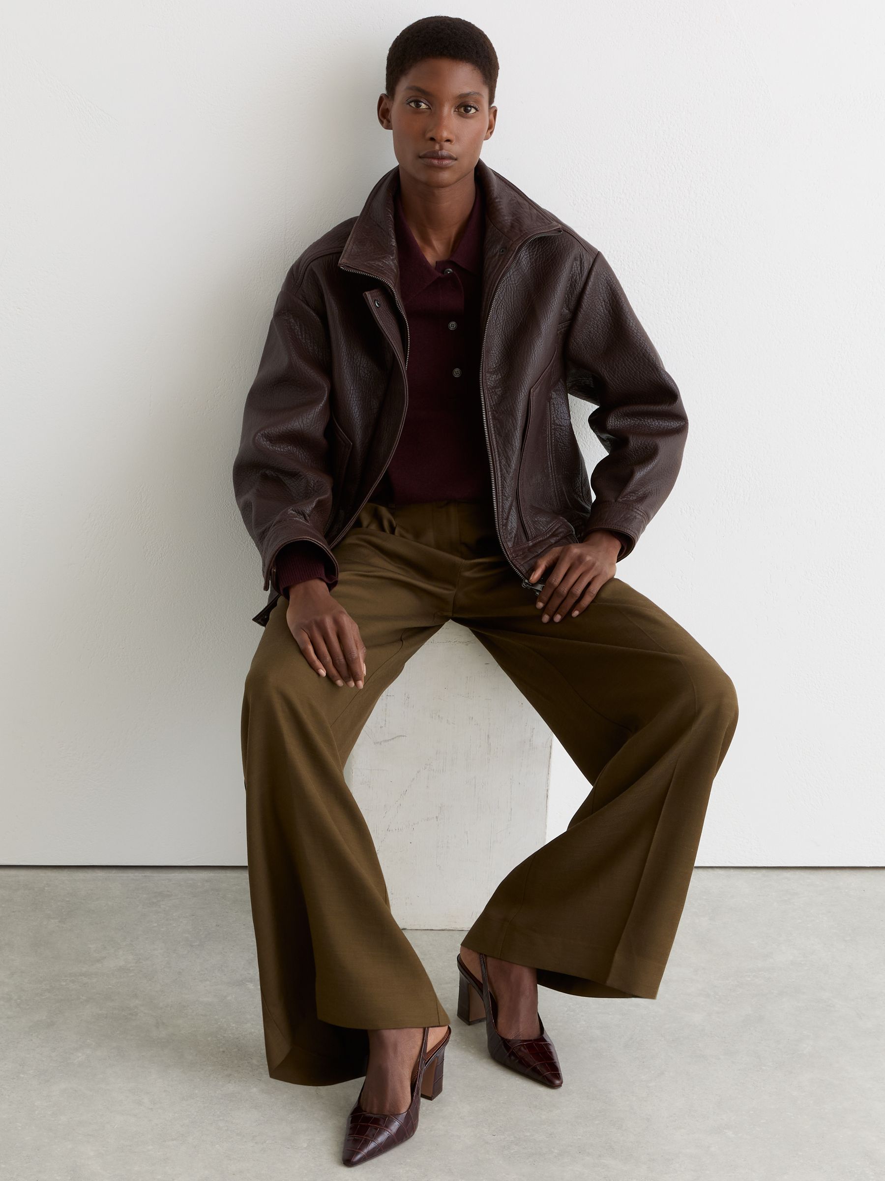 Leather Slingback Court Shoes in Burgundy - Image 6 of 6