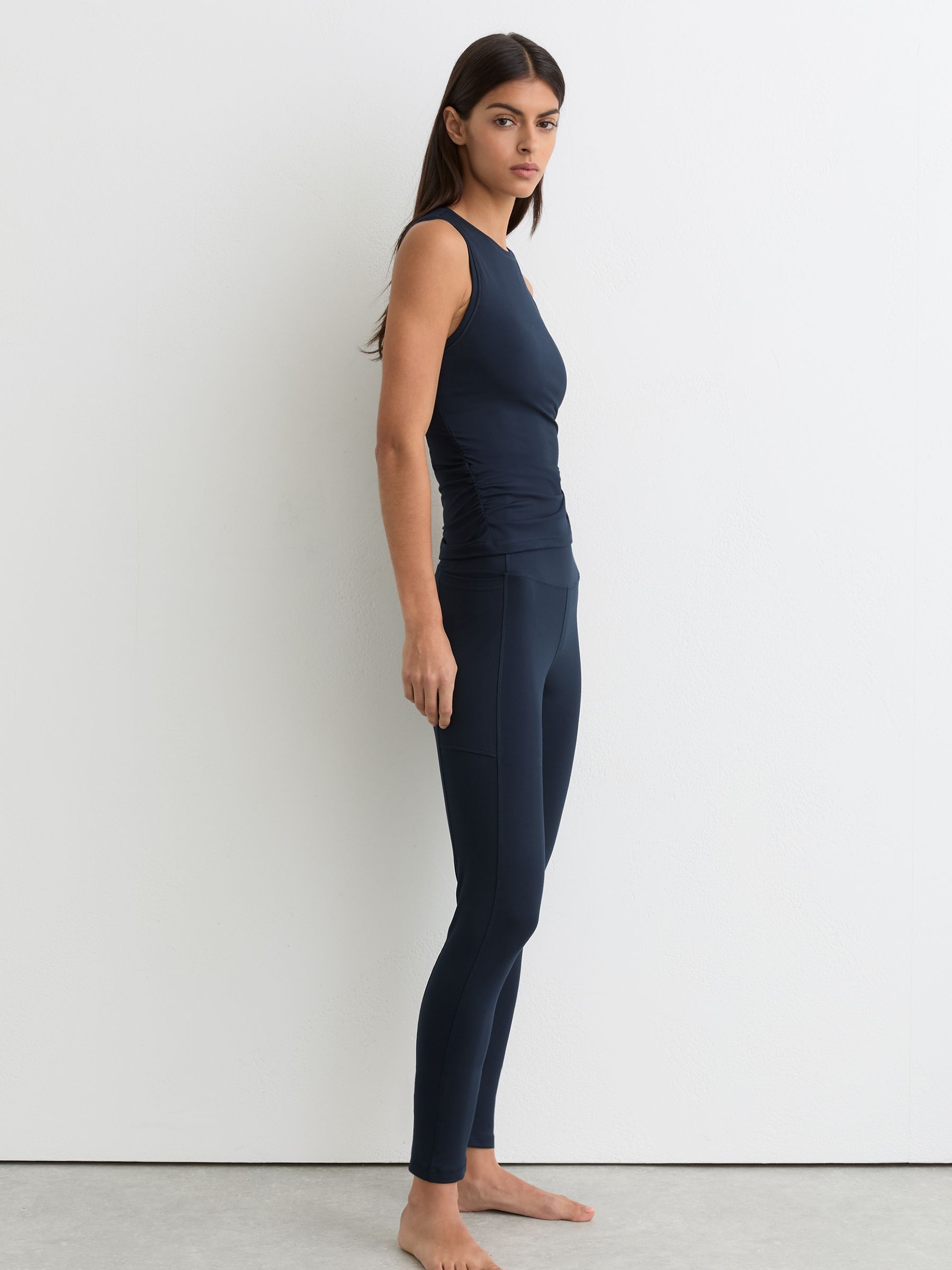 Crew-Neck Ruched Sports Vest in Navy - Image 4 of 6