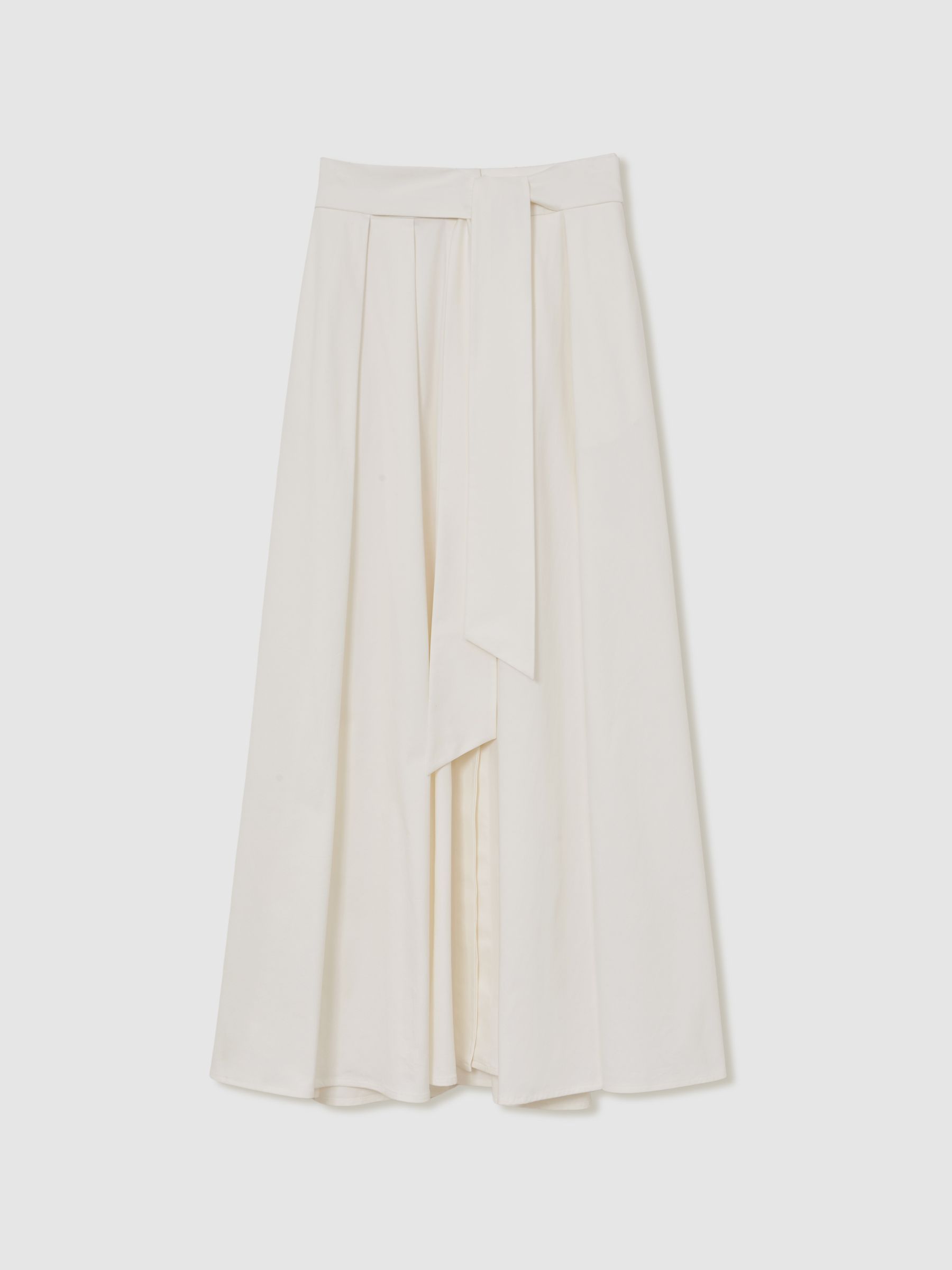 Cotton-Blend Pleated Maxi Skirt in Ivory