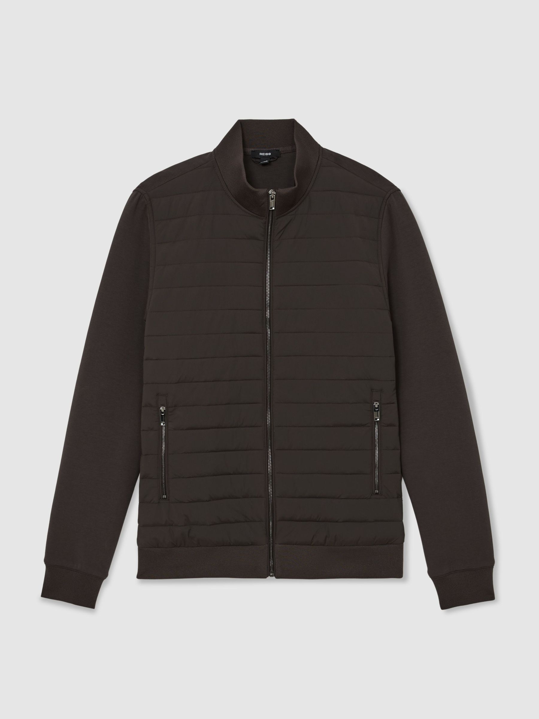 Hybrid Quilt and Interlock Zip Jacket in Chocolate Brown - Image 2 of 6