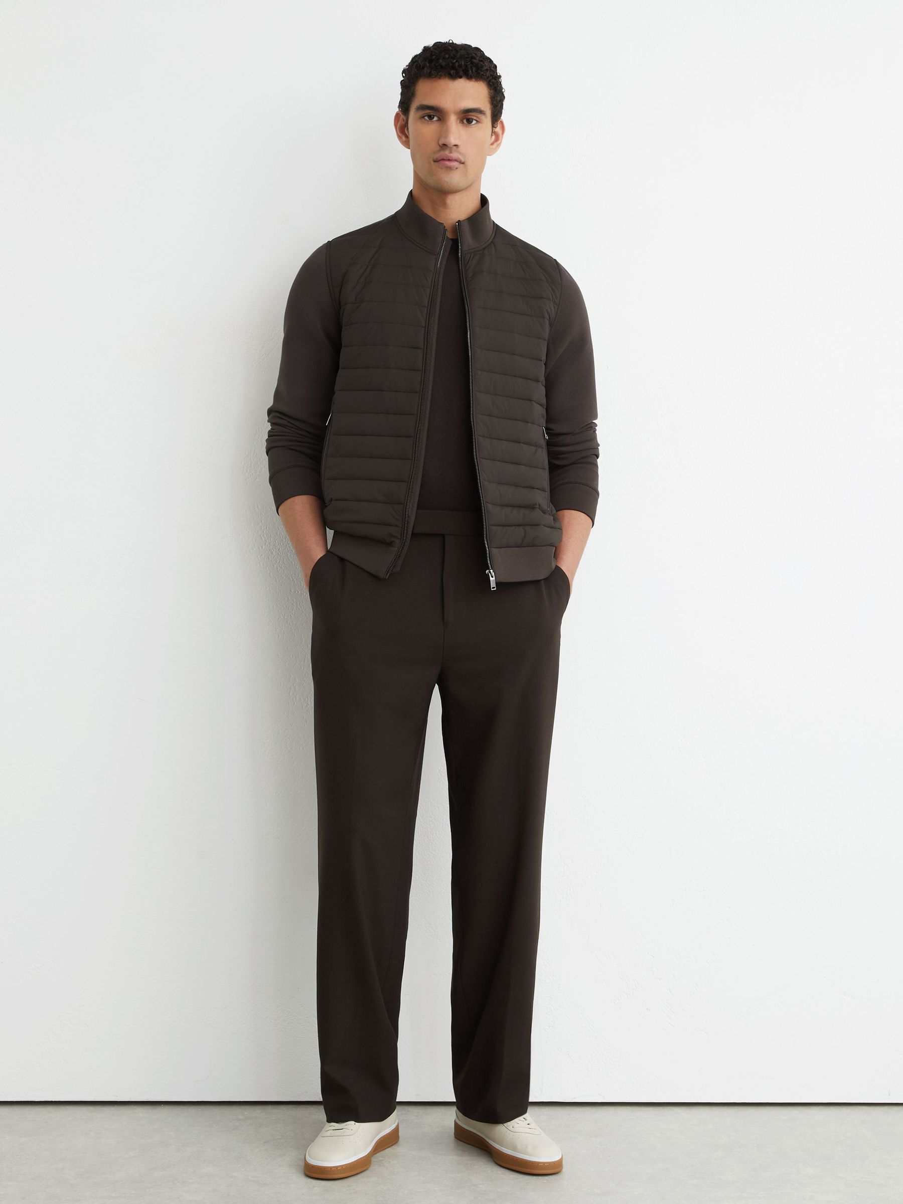 Hybrid Quilt and Interlock Zip Jacket in Chocolate Brown - Image 3 of 6