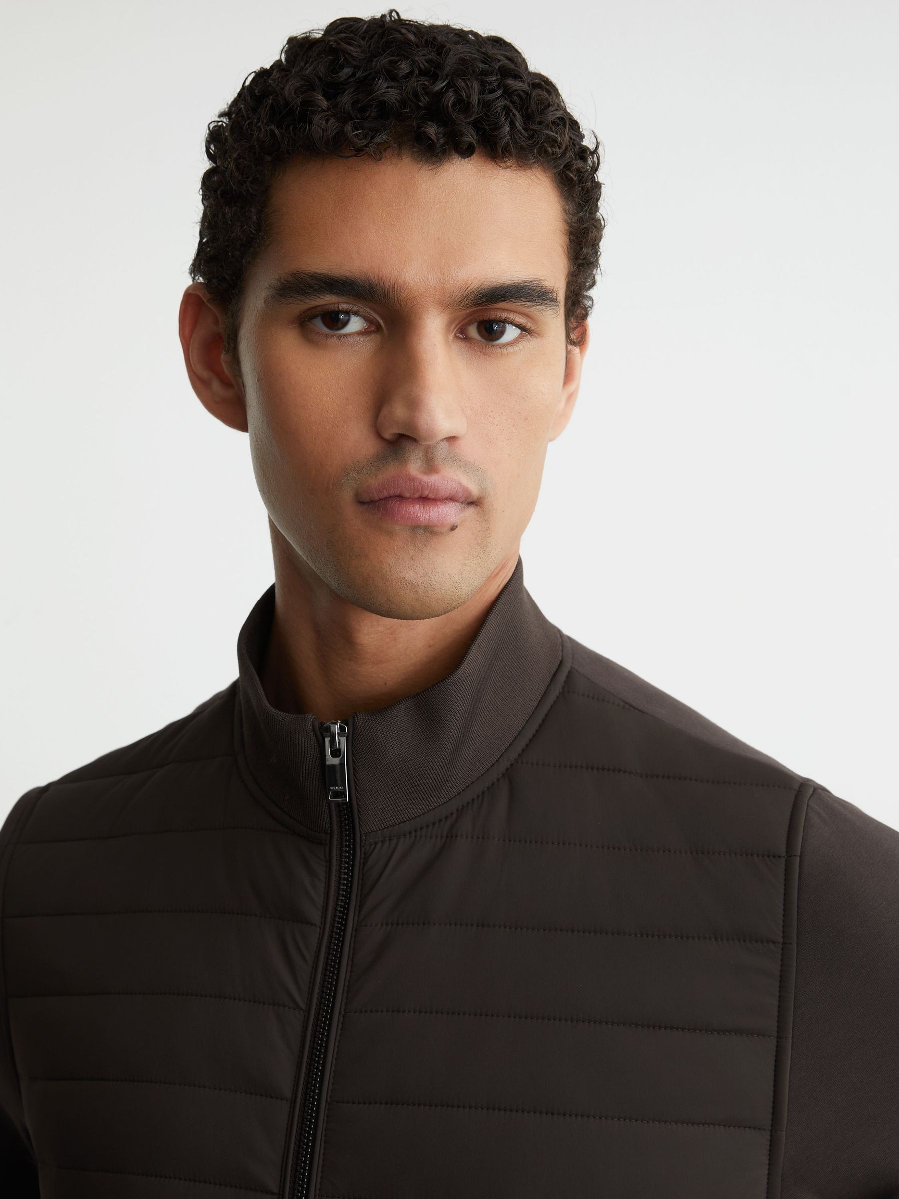 Hybrid Quilt and Interlock Zip Jacket in Chocolate Brown - Image 4 of 6