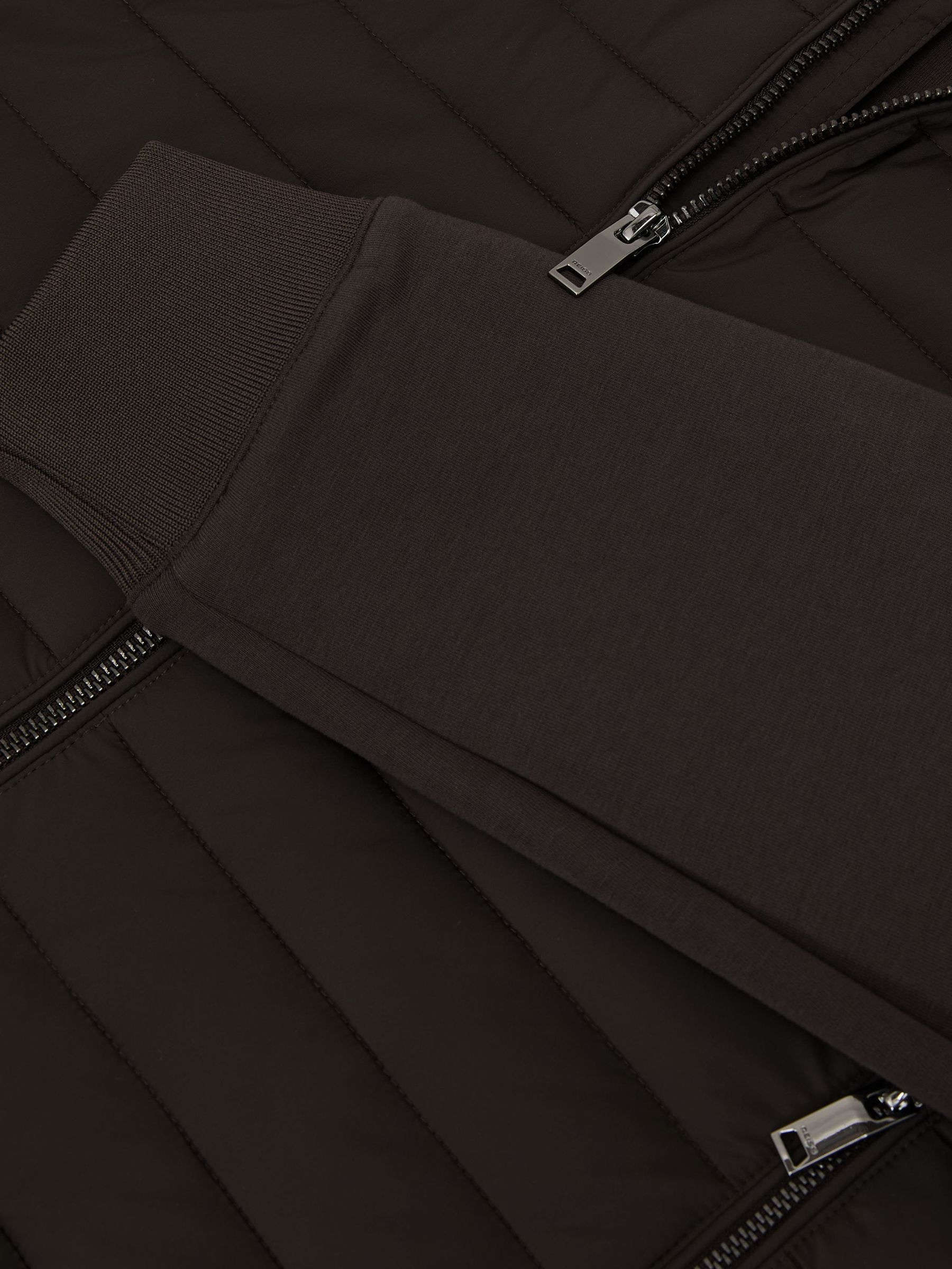 Hybrid Quilt and Interlock Zip Jacket in Chocolate Brown - Image 6 of 6