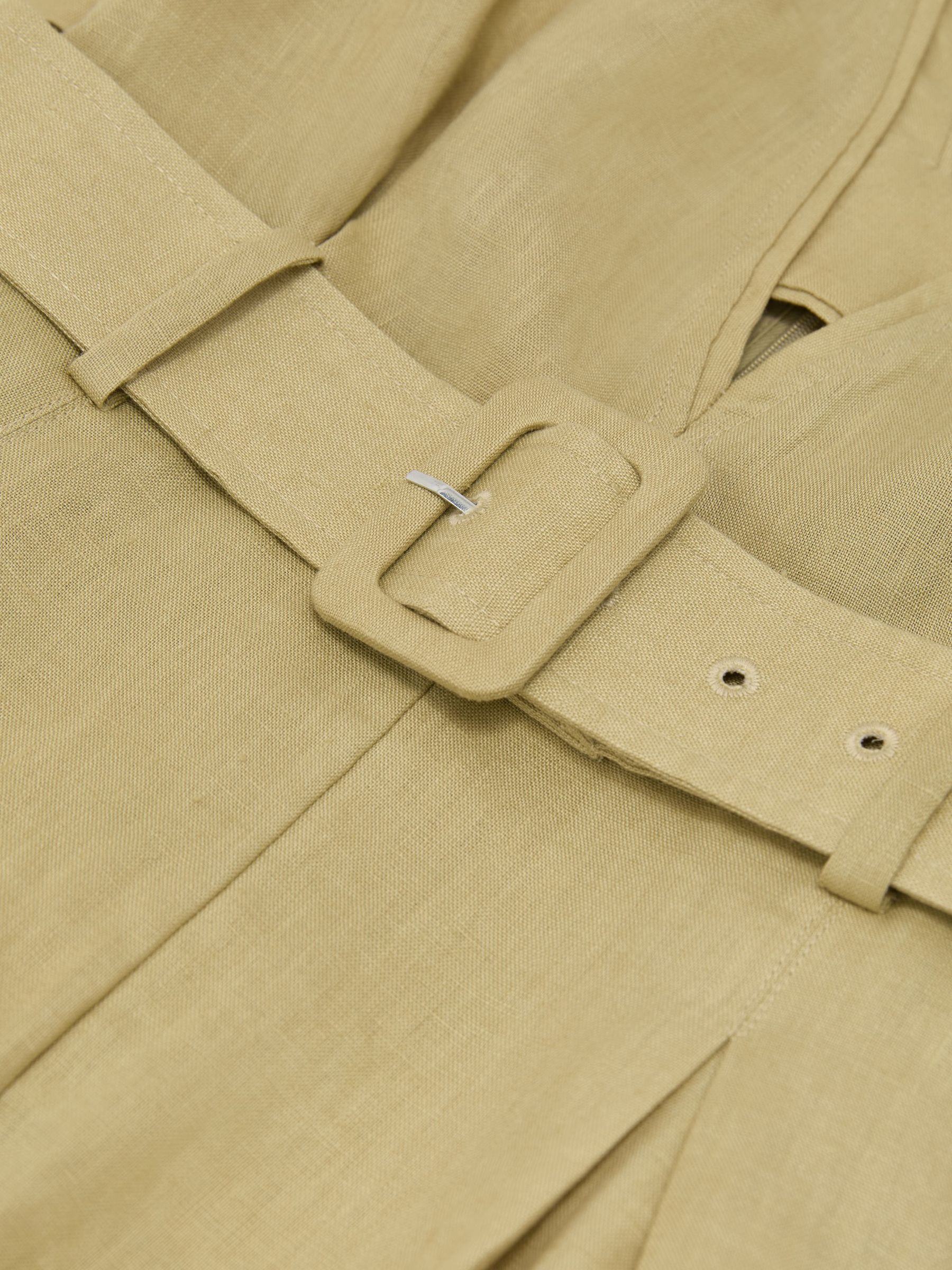 Linen Short-Sleeve Belted Playsuit in Green - image 3