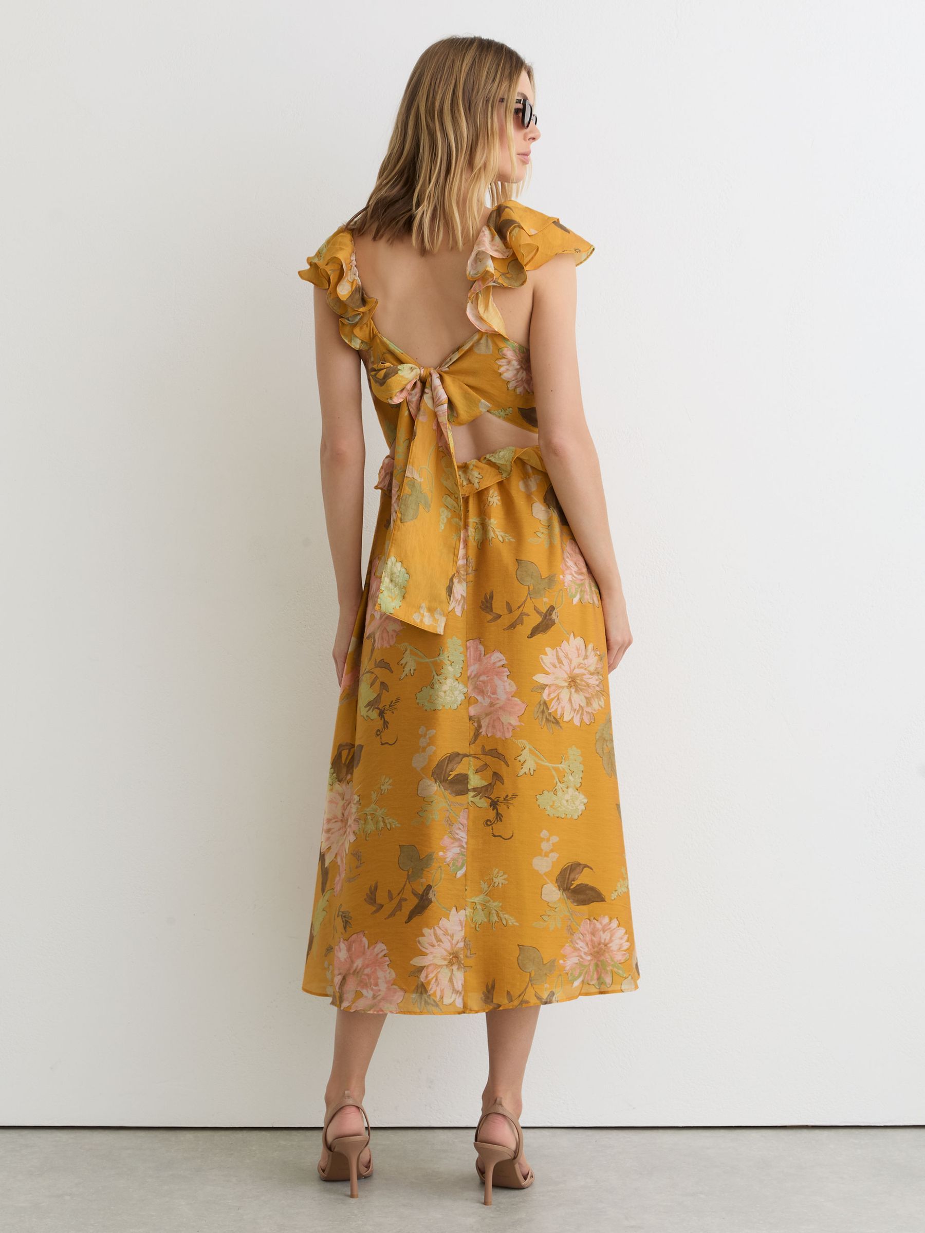 Floral-Print Frill-Trim Midi Dress in Yellow - image 5
