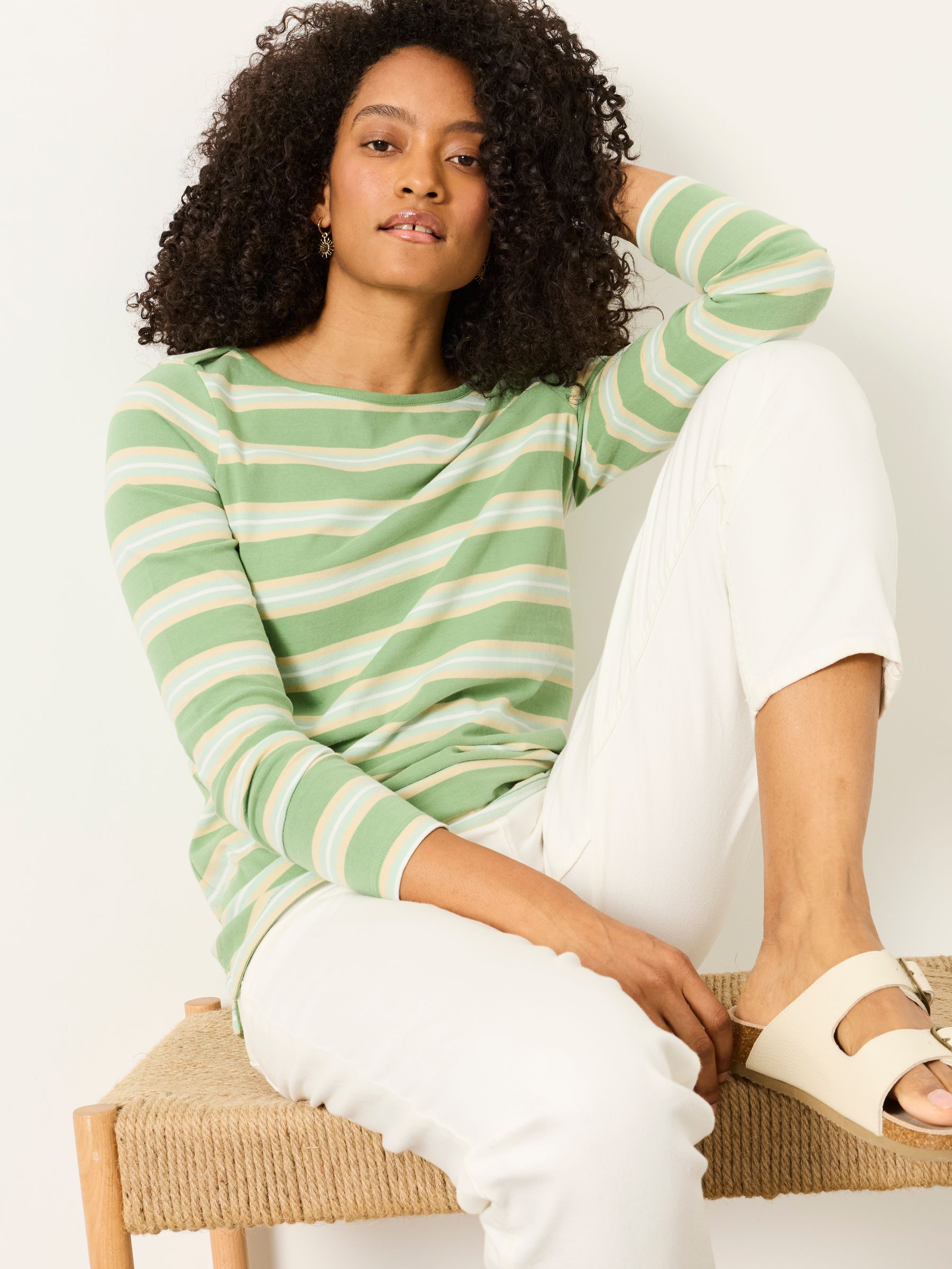 Breton Green Striped 100% Cotton T-Shirt - Image 5 of 6