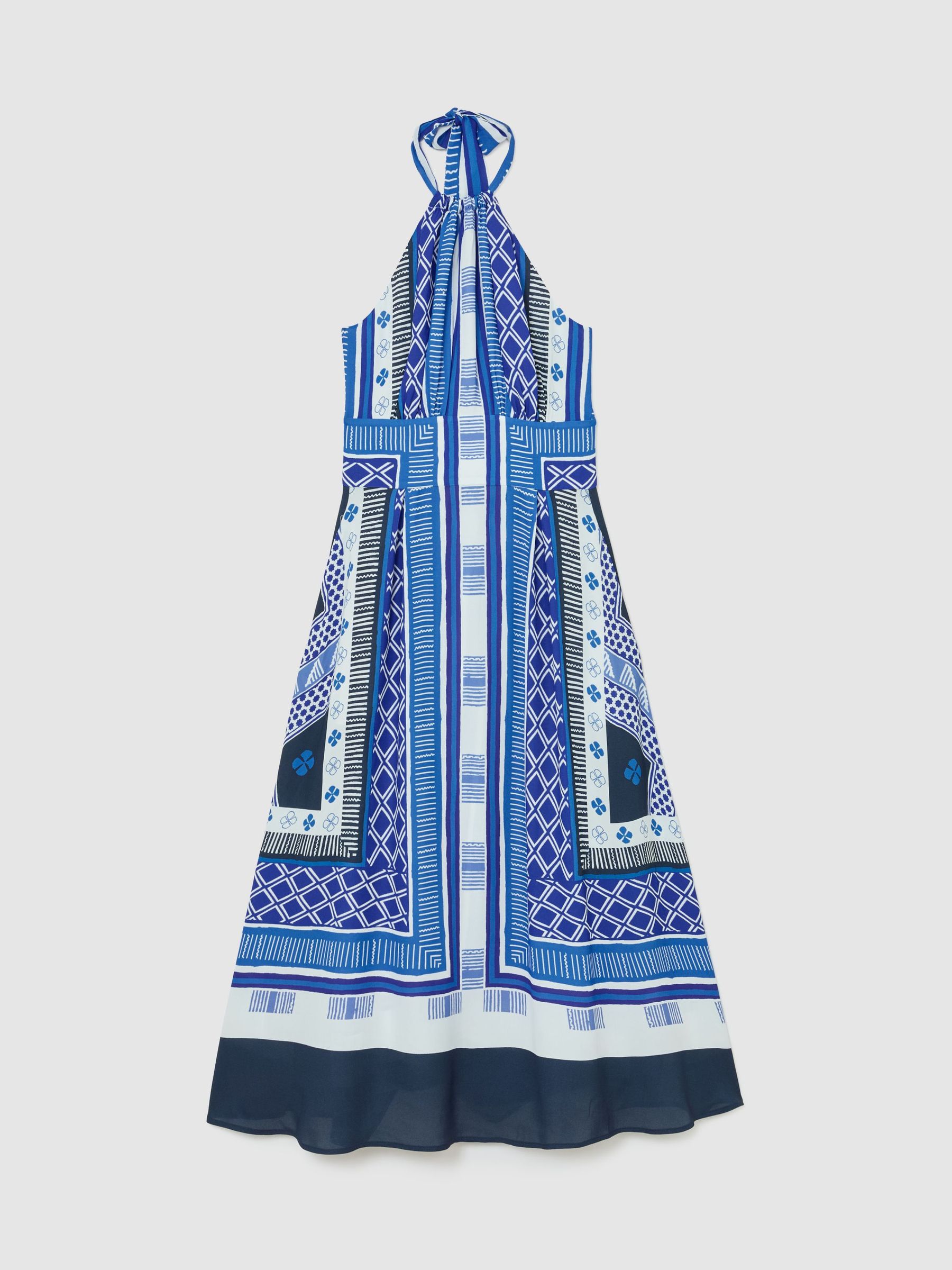 Scarf-Print Halterneck Midi Dress in Blue - image 1