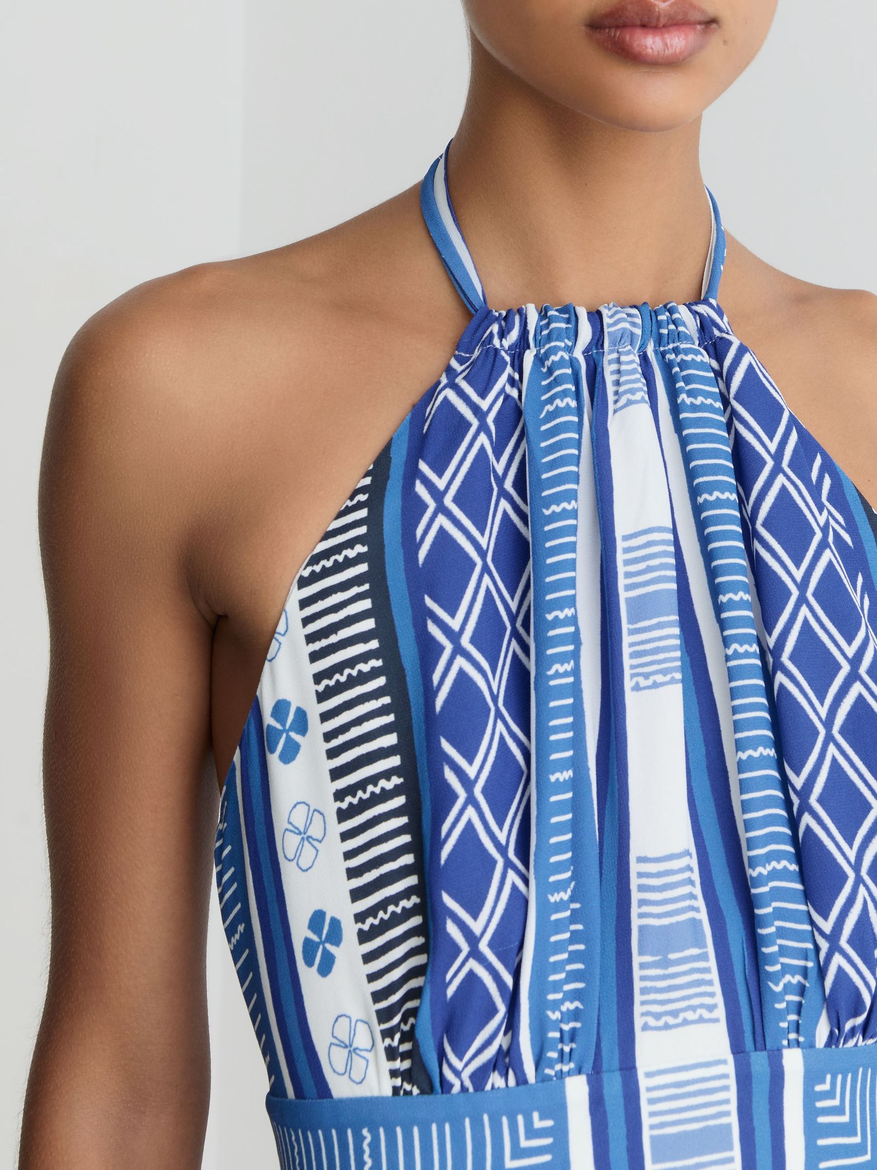 Scarf-Print Halterneck Midi Dress in Blue - image 4