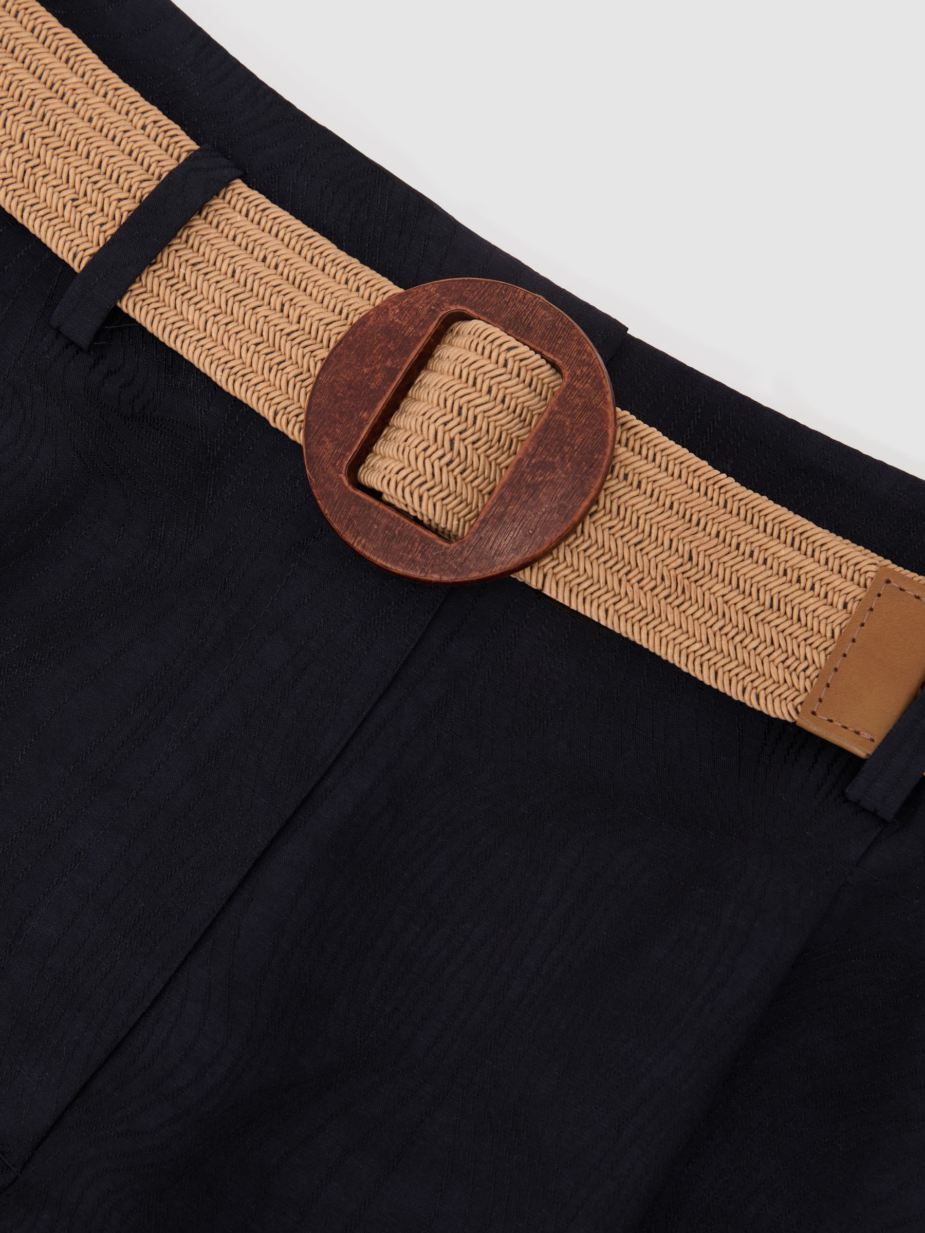 Jacquard Belted Shorts with Linen in Navy - image 3