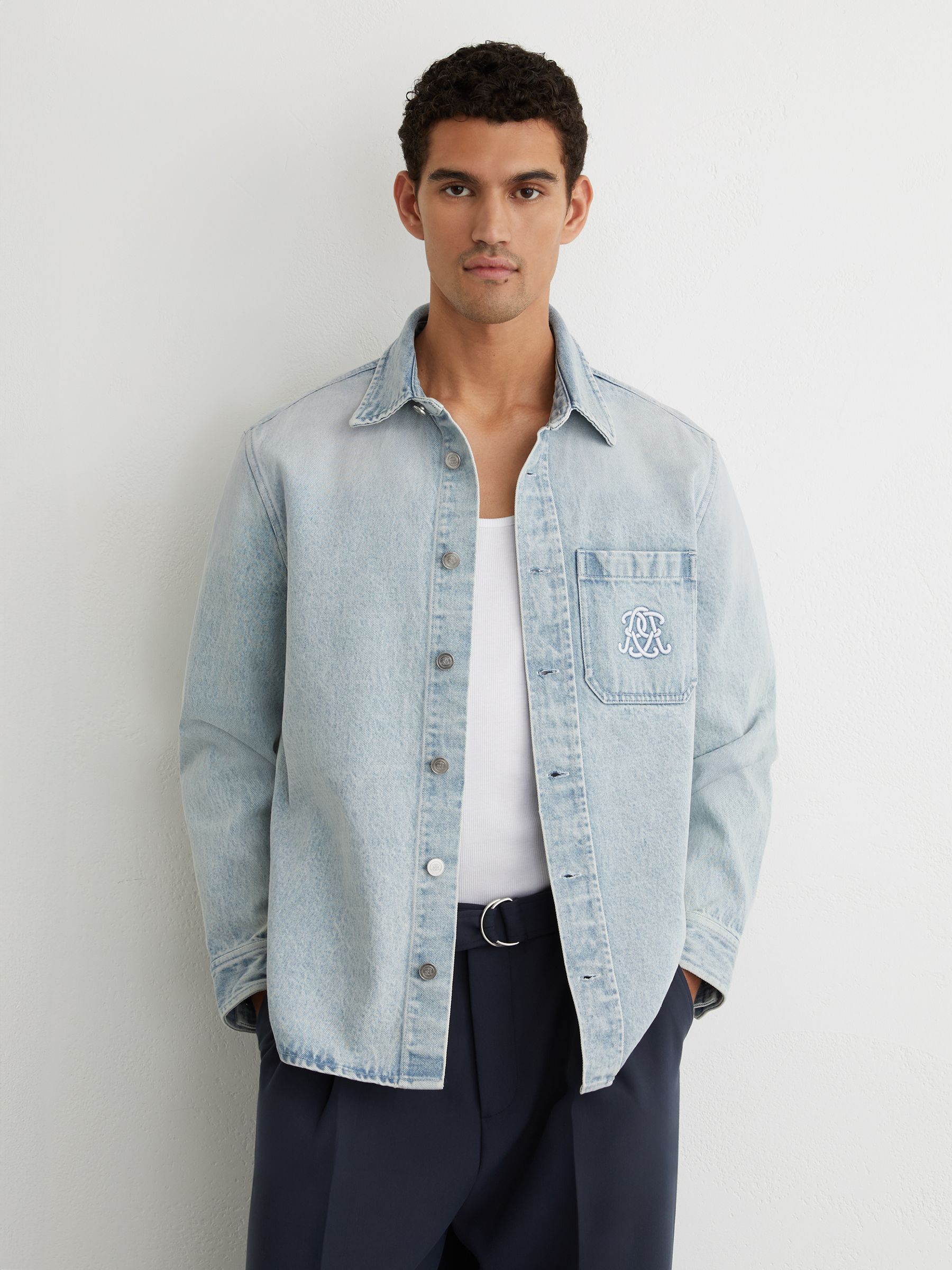 Monogram Relaxed Washed-Denim Overshirt in Acid Blue - Image 1 of 7