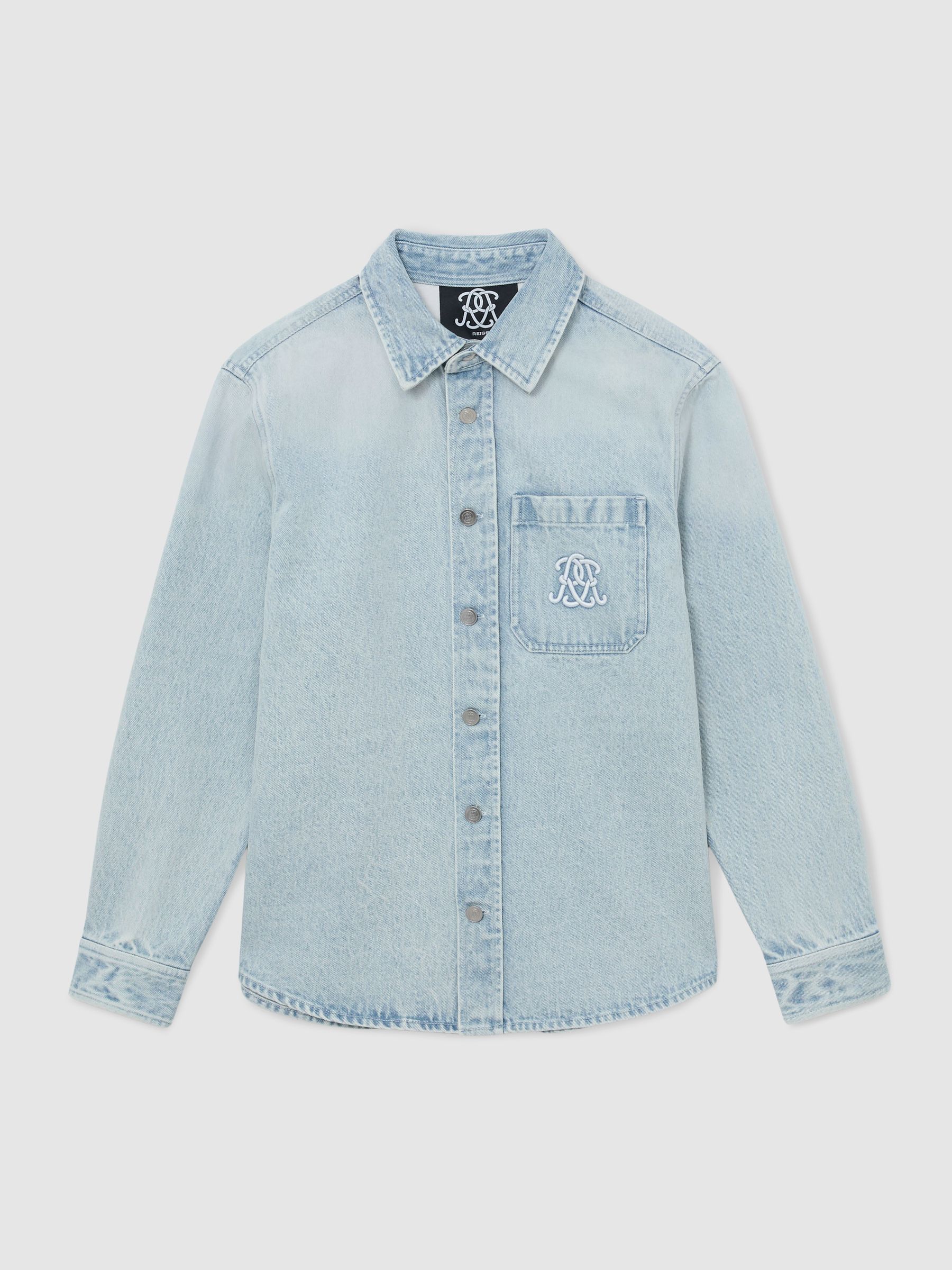 Monogram Relaxed Washed-Denim Overshirt in Acid Blue - Image 2 of 7