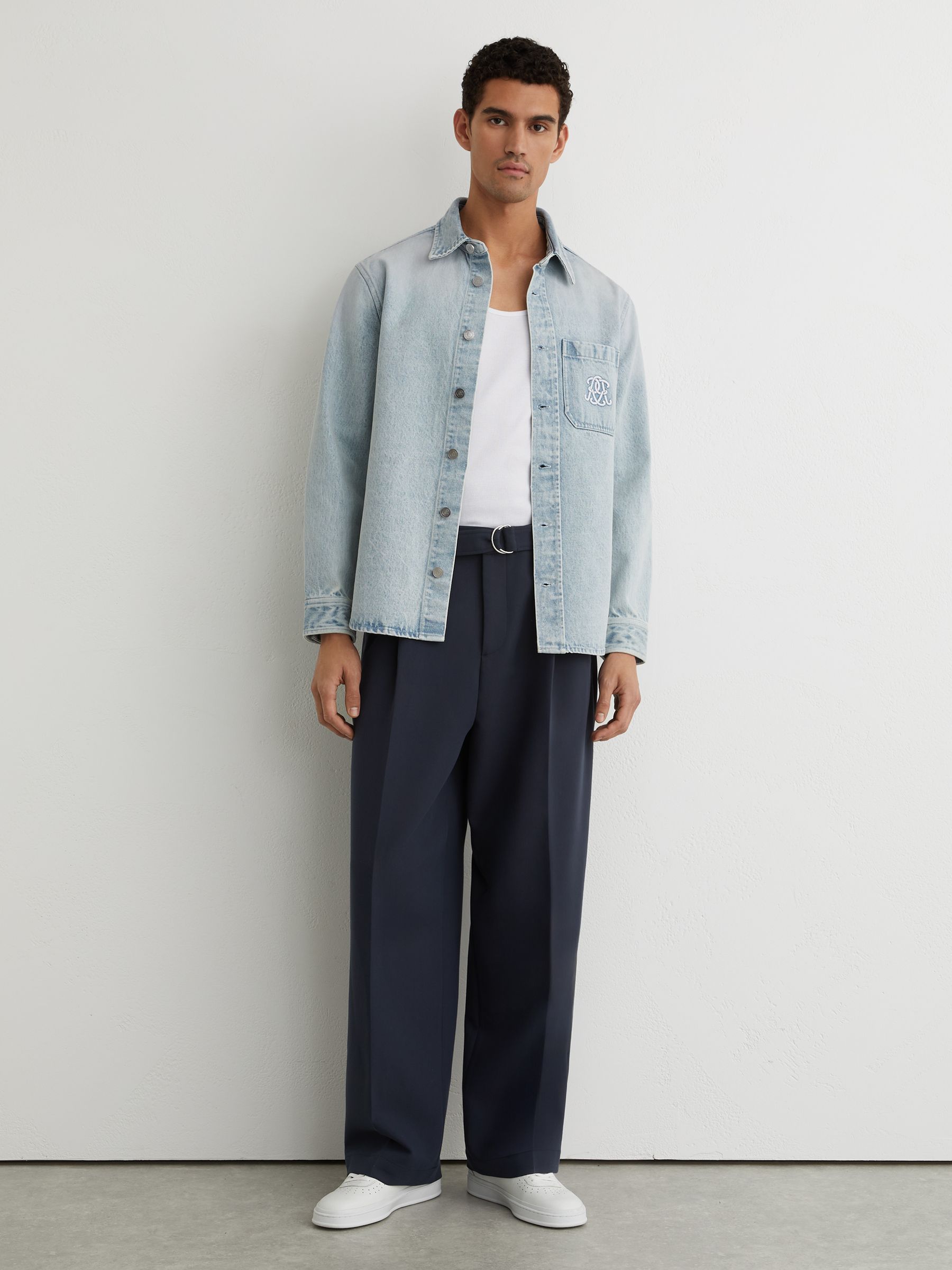 Monogram Relaxed Washed-Denim Overshirt in Acid Blue - Image 3 of 7