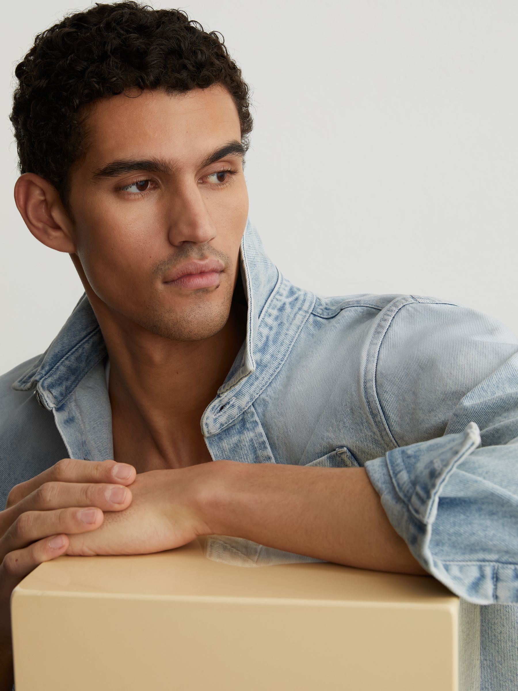 Monogram Relaxed Washed-Denim Overshirt in Acid Blue - Image 4 of 7